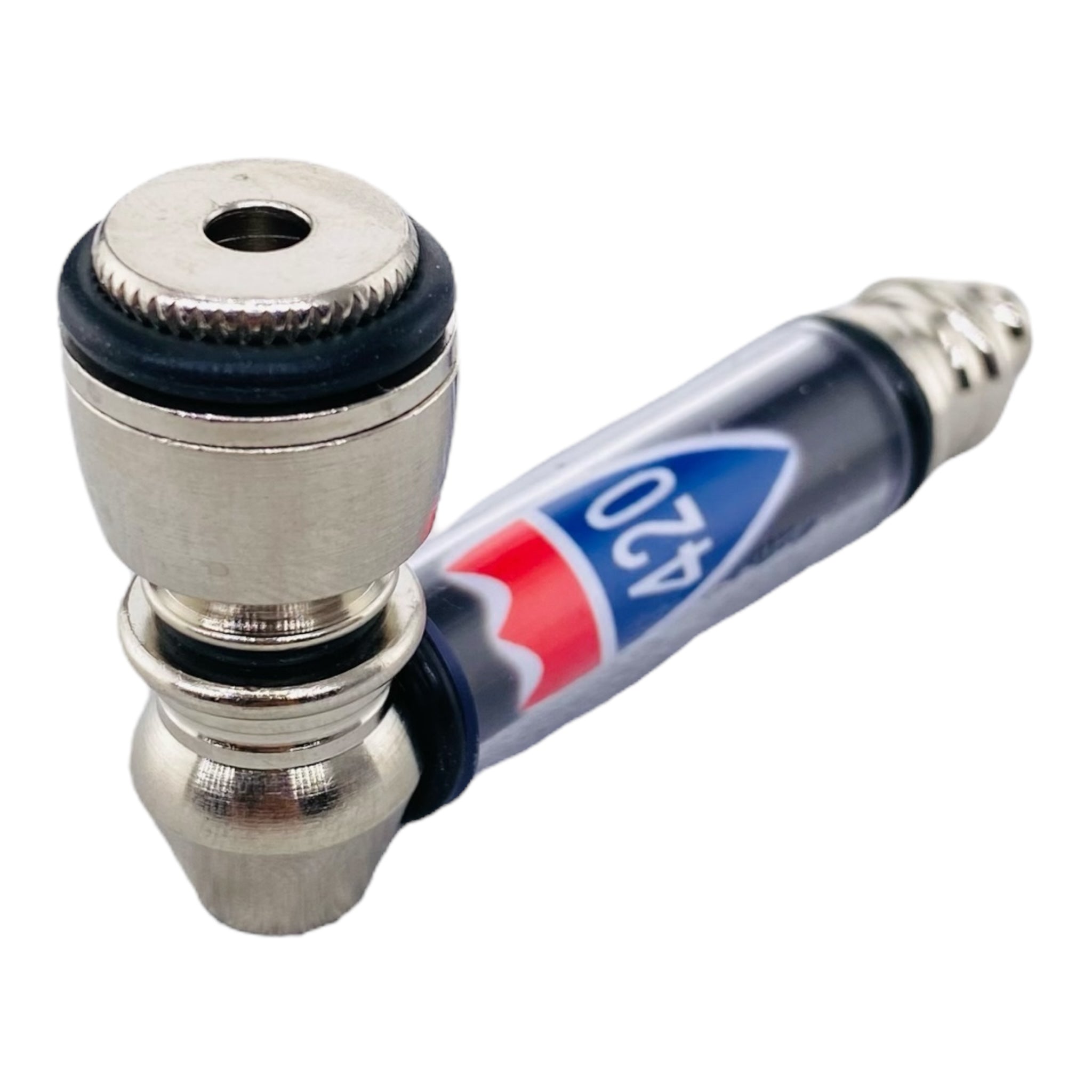 Metal Hand Pipes - Silver Chrome Hand Pipe With Highway 420 Plastic Stem