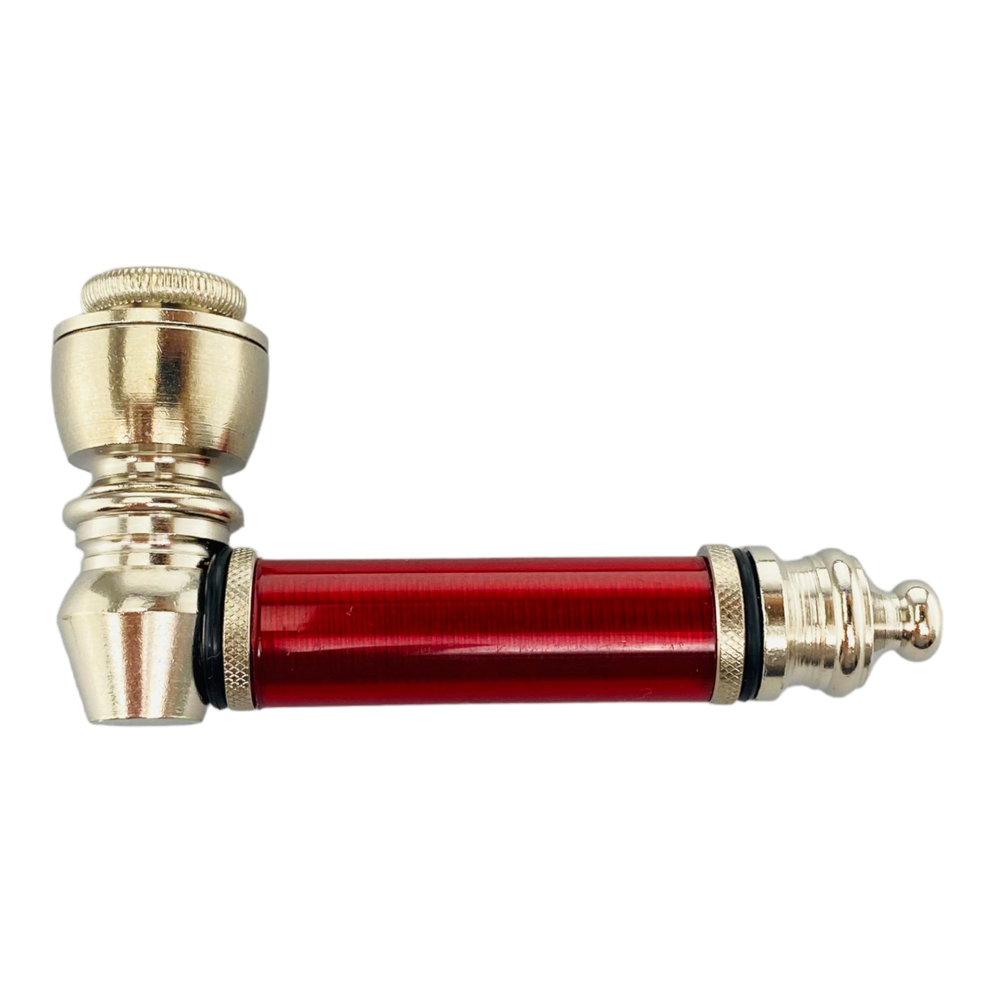 Silver Chrome Hand Pipe With Red Plastic Stem