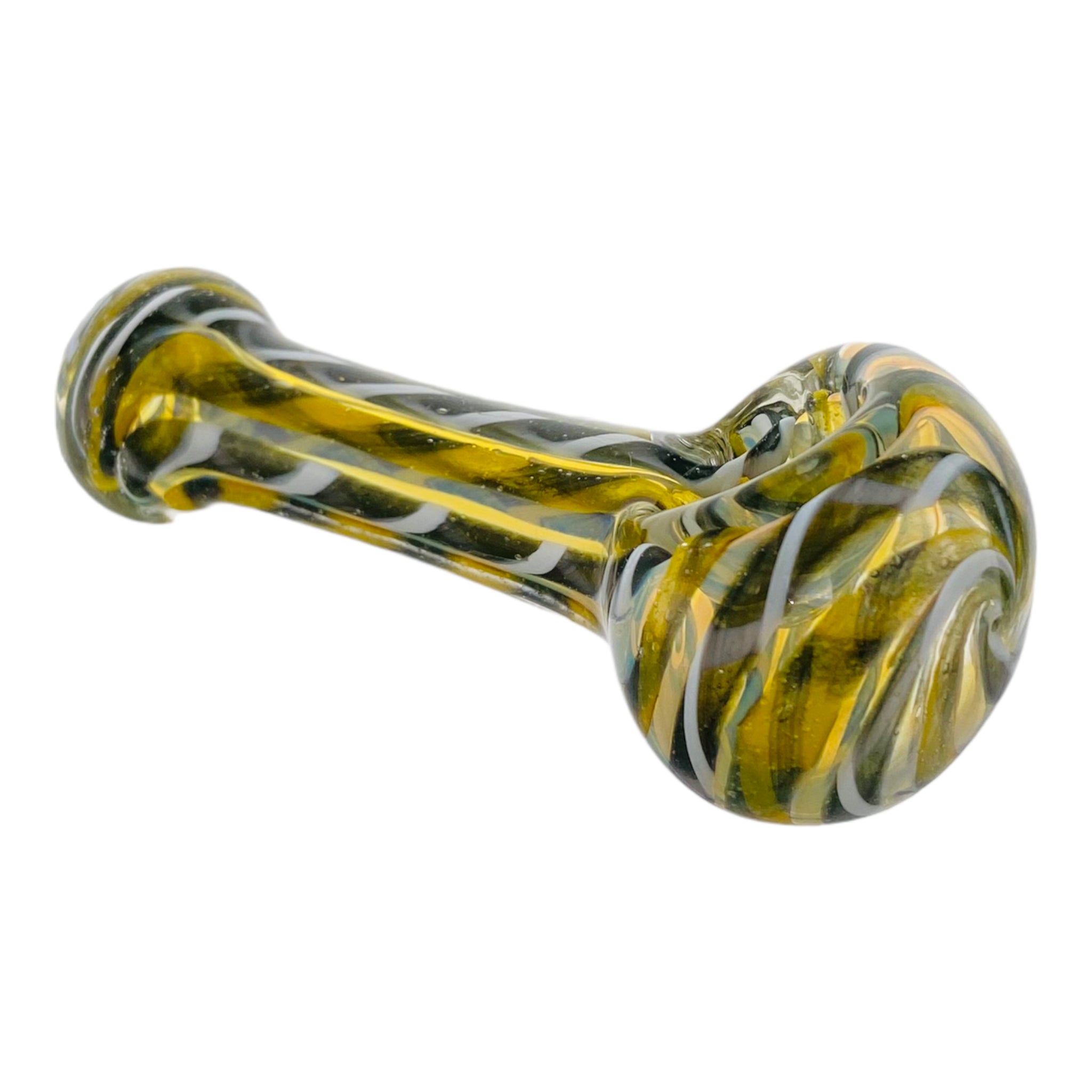 Basic Glass Spoon Pipe With Yellow White And Black Linework