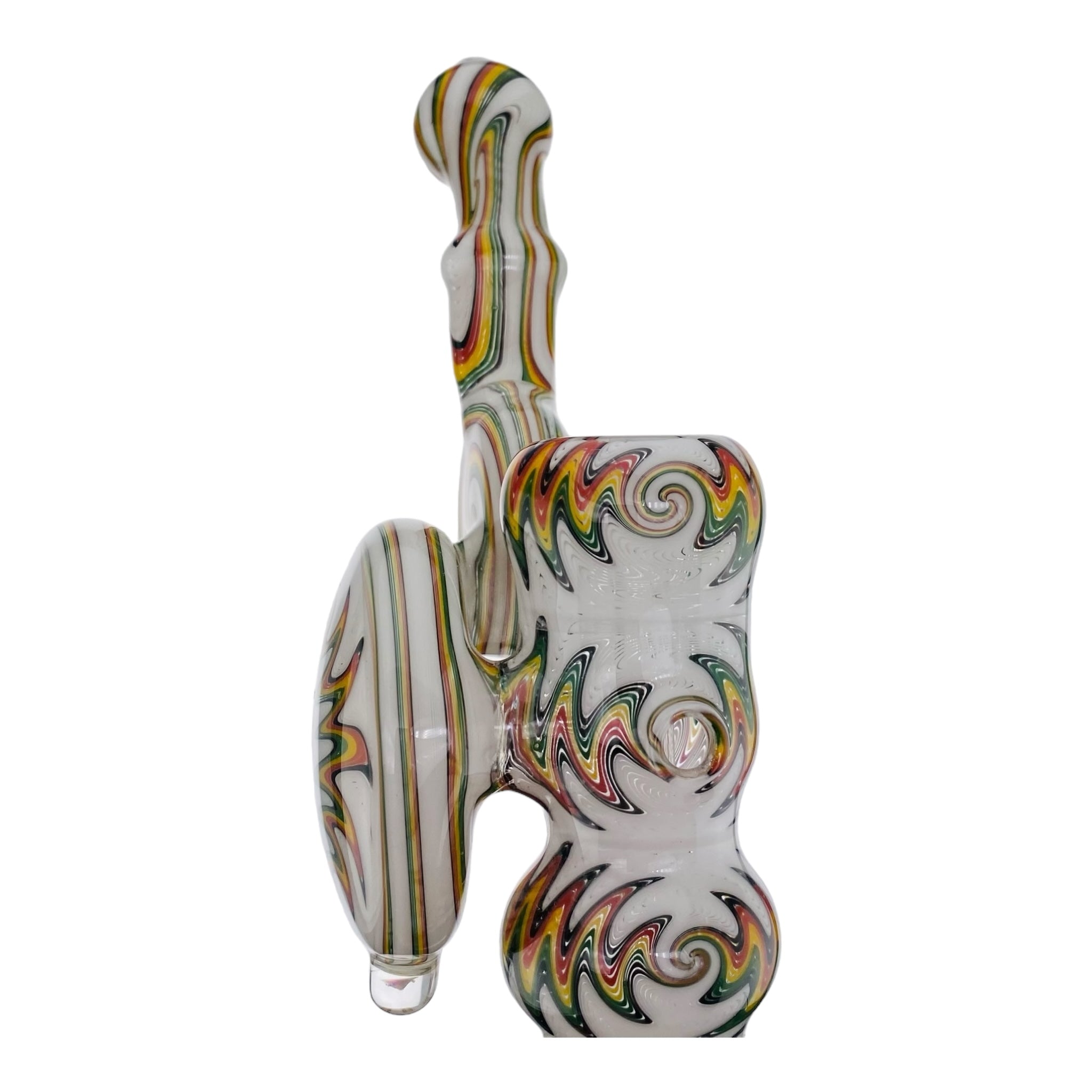 heady glass White With Rasta Linework Wig Wag Heady Bubbler Pipe
