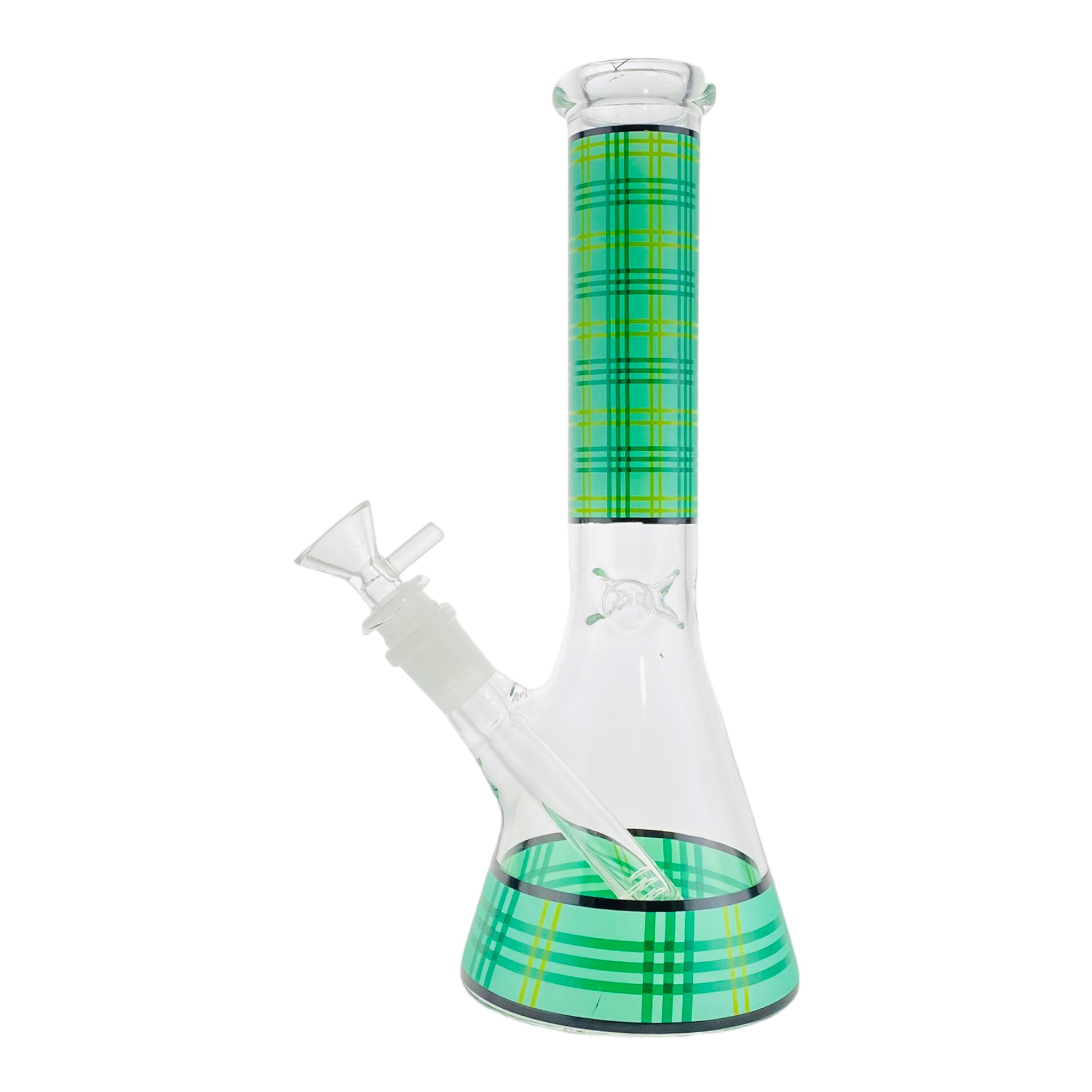 10 Inch Glass Beaker Bong With Green And Blue Plaid