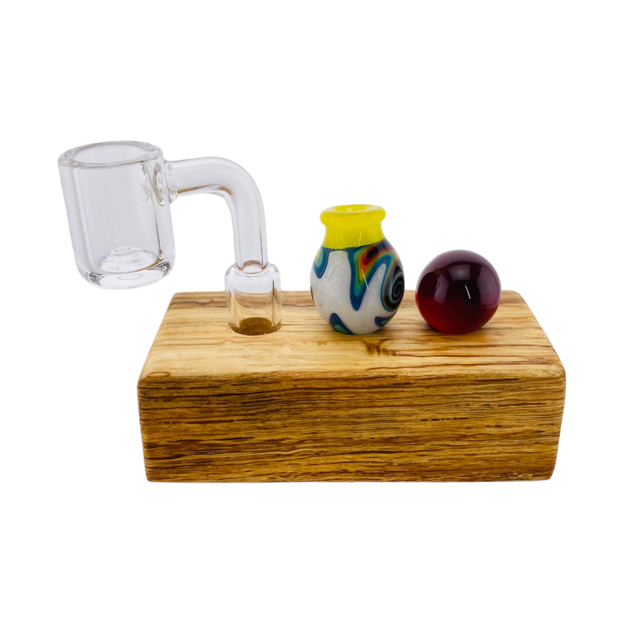 3 Hole Wood Display Stand Holder For 14mm Bong Bowl Pieces Or Quartz Bangers - Cork Oak