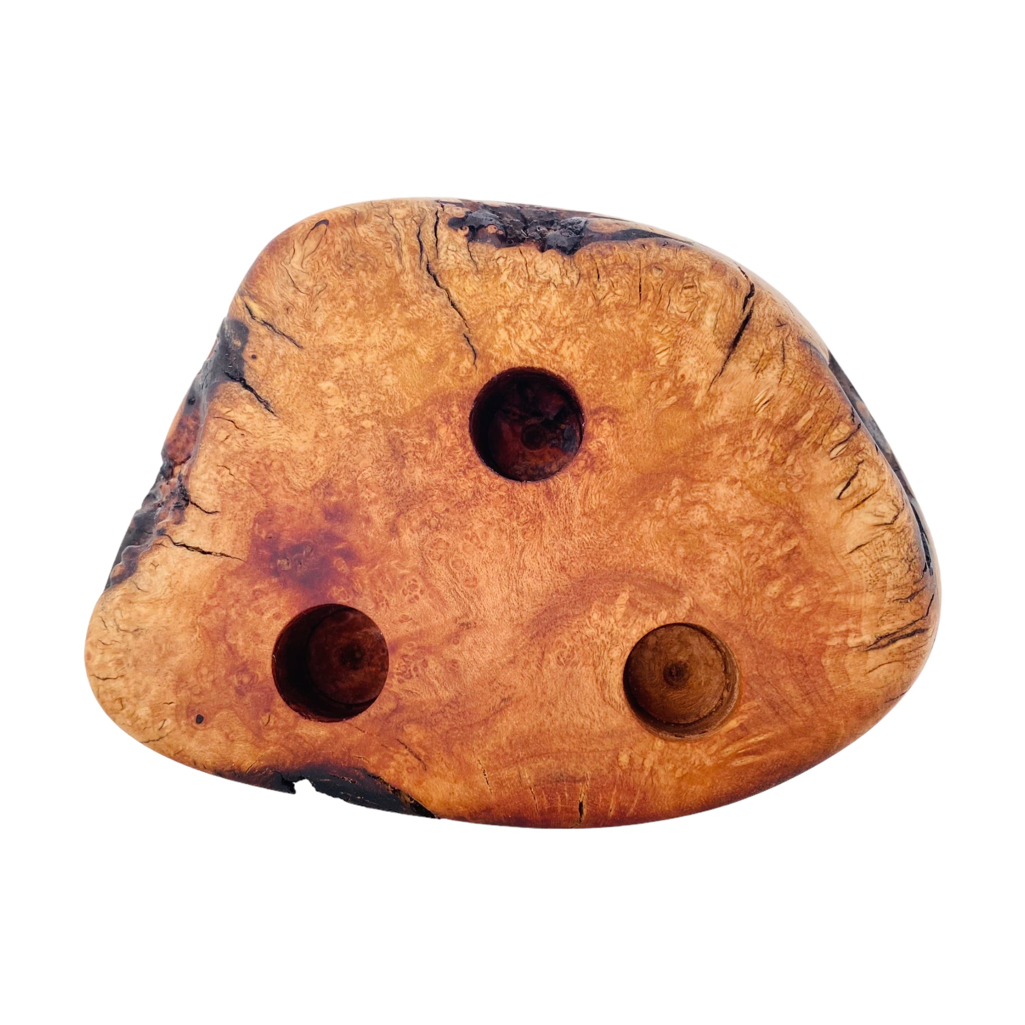 3 Hole Wood Display Stand Holder For 14mm Bong Bowl Pieces Or Quartz Bangers - Charred Manzanita Burl