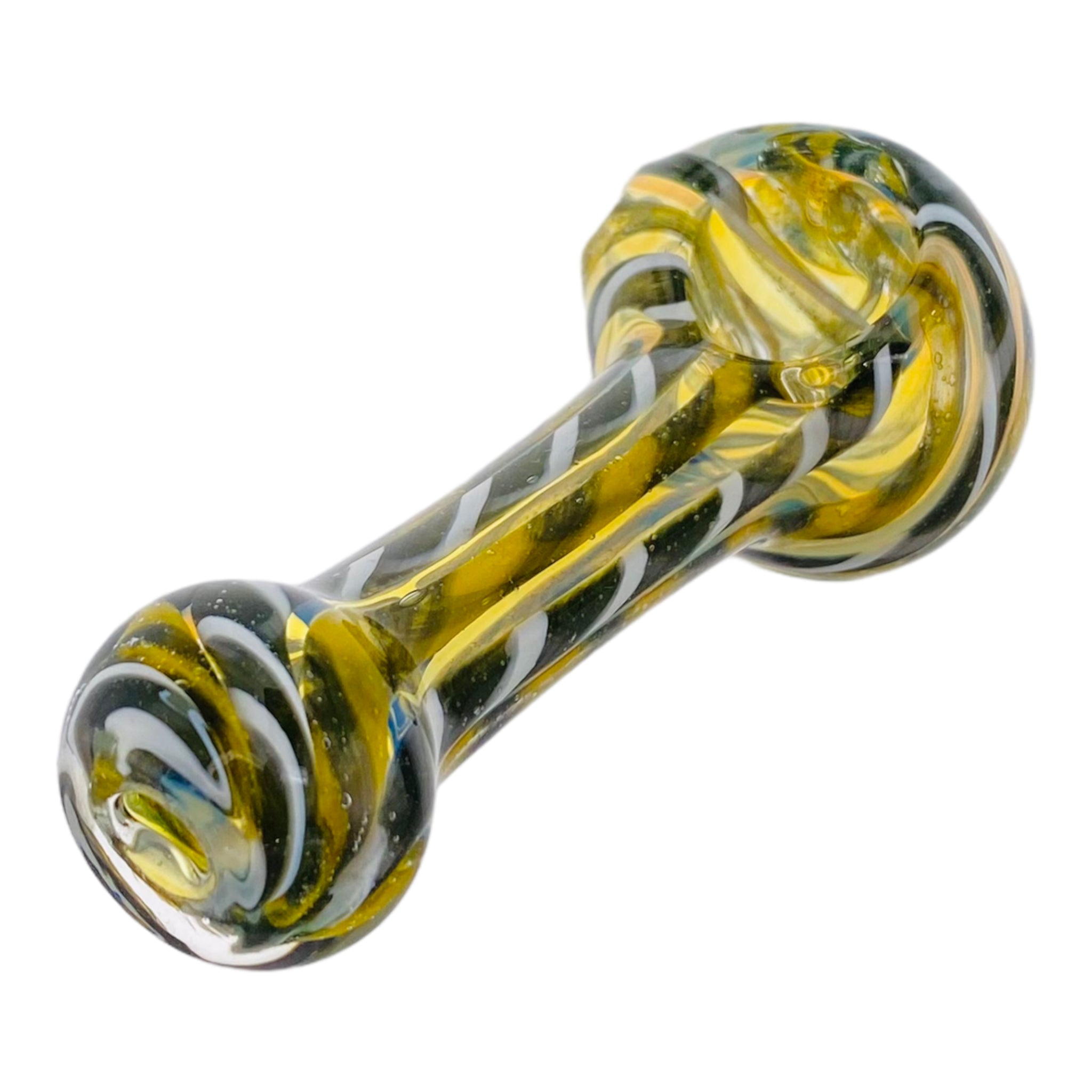 Basic Glass Spoon Pipe With Yellow White And Black Linework