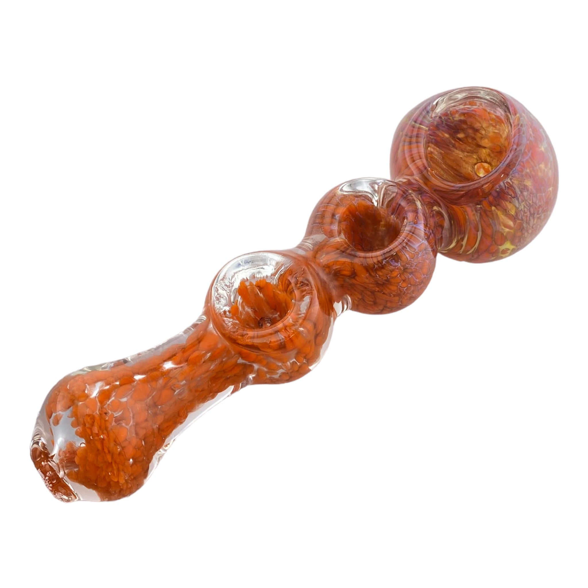 Custom Triple Bowl Glass Pipe With Orange Inside Out Frit
