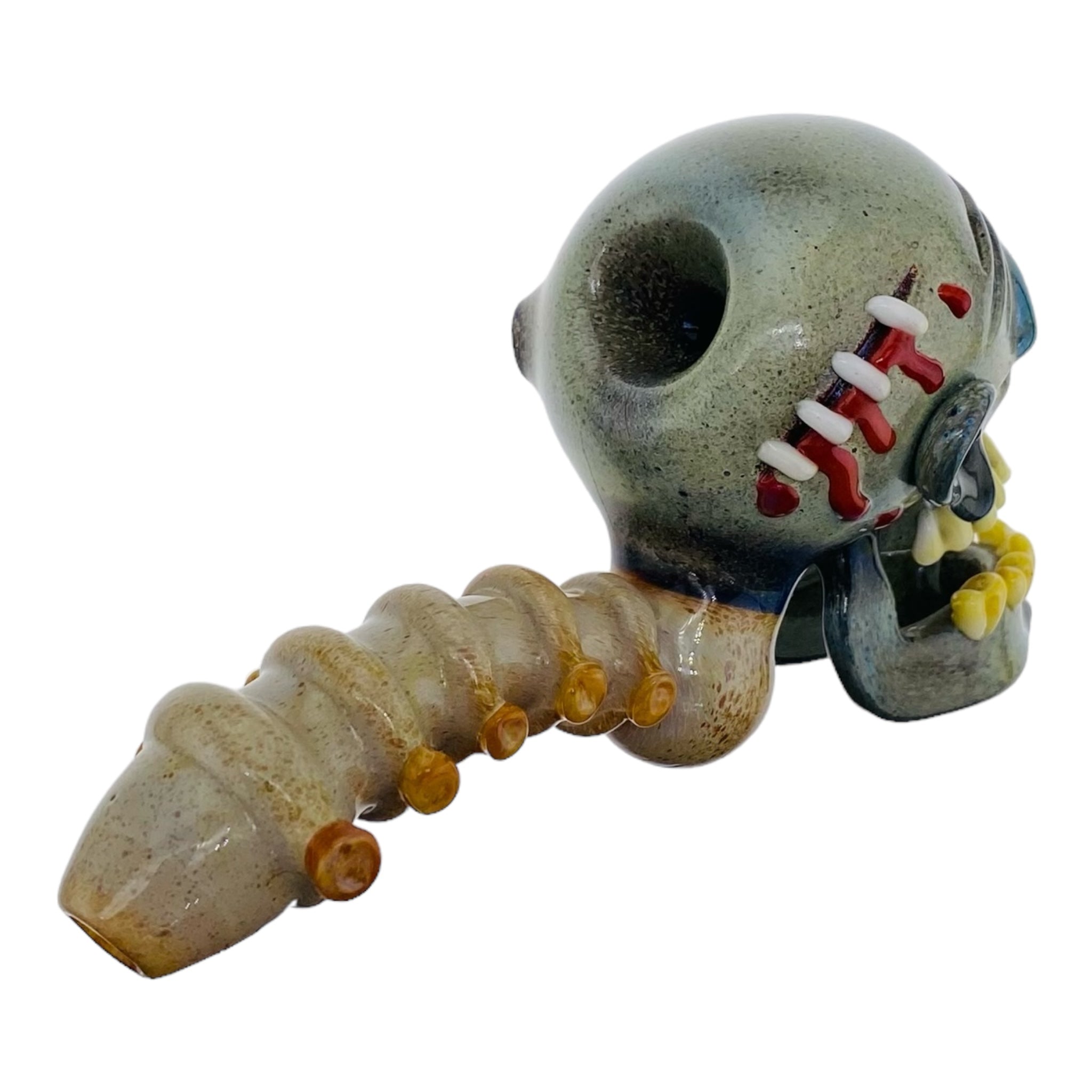 heady glass hand made custom unique Zombie Head & Spine Glass Hand Pipe for sale