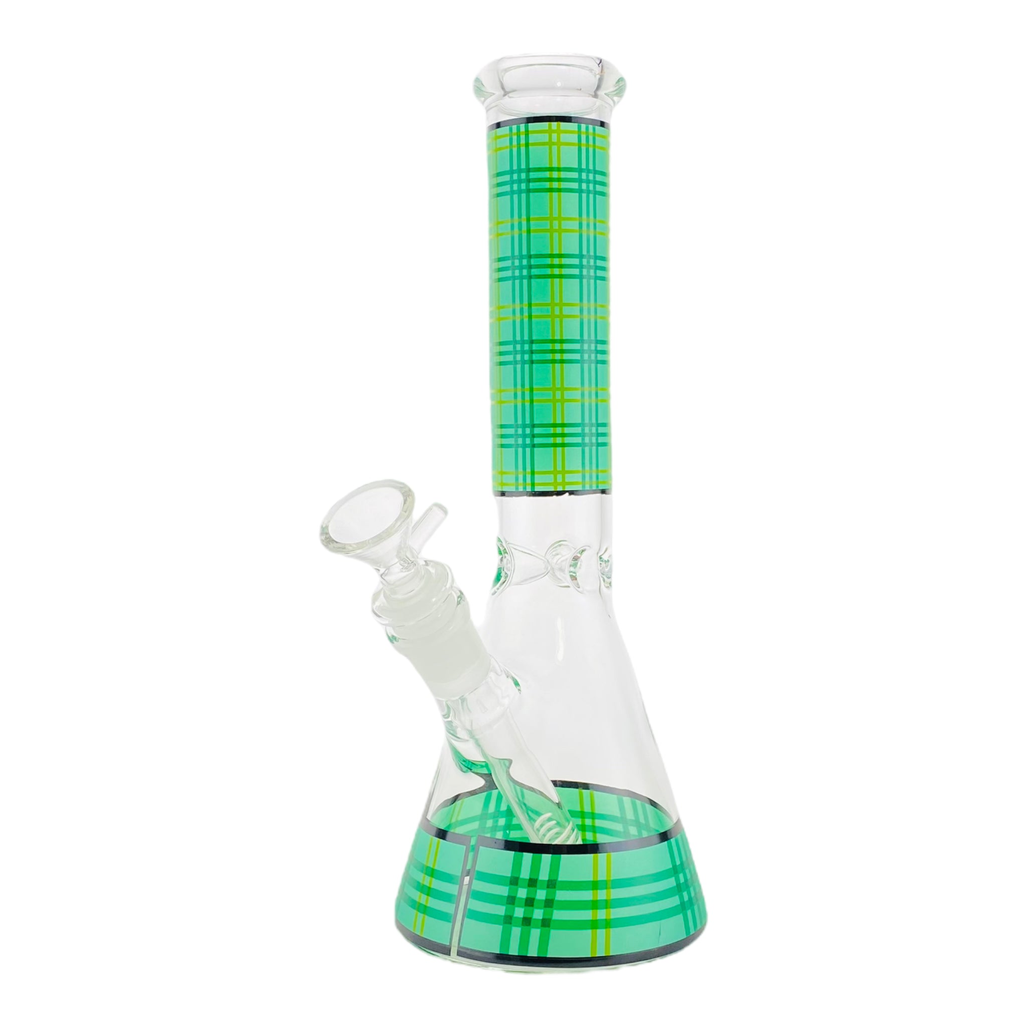 10 Inch Glass Beaker Bong With Green And Blue Plaid