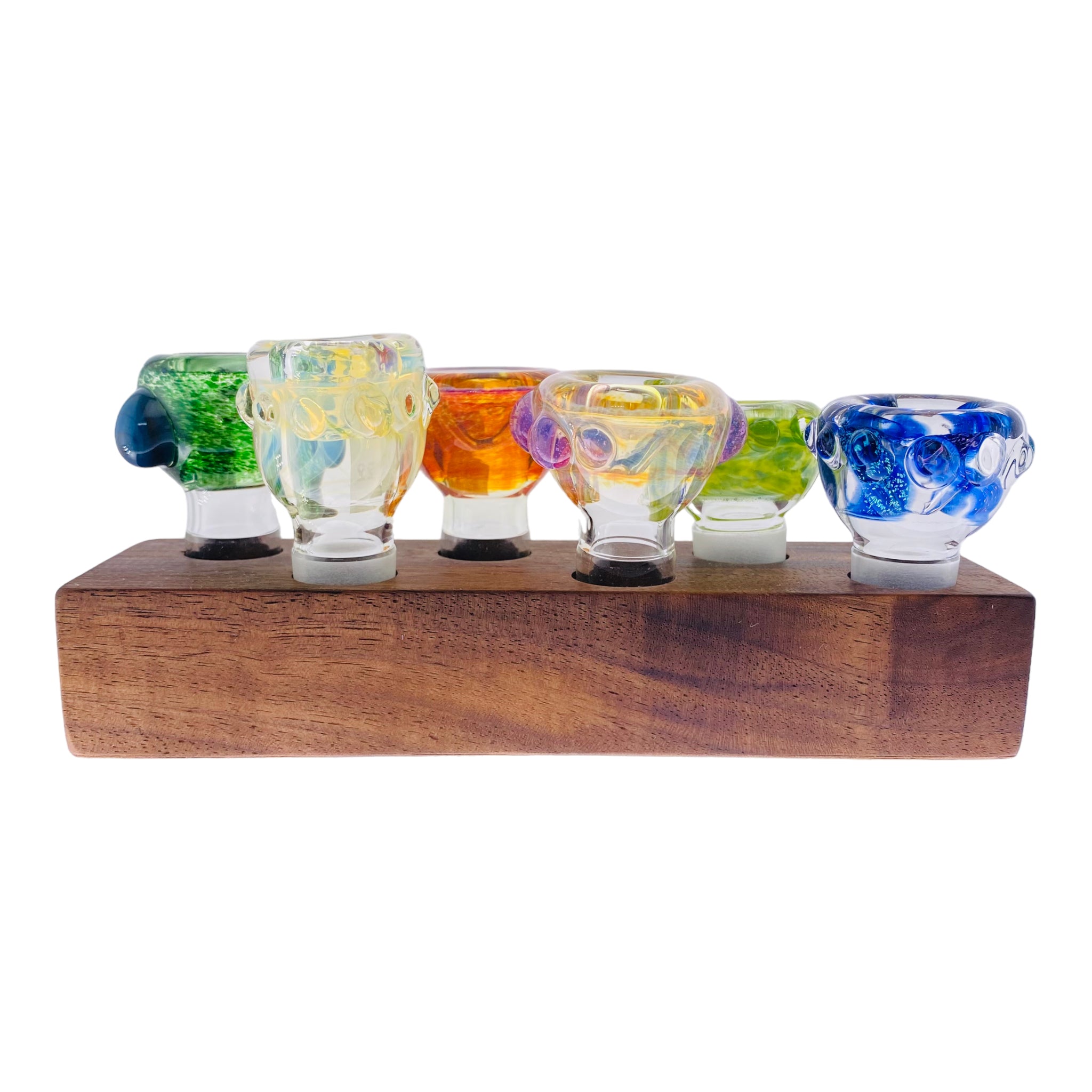 6 Hole Wood Display Stand Holder For 18mm Bong Bowl Pieces Or Quartz Bangers - Black Walnut