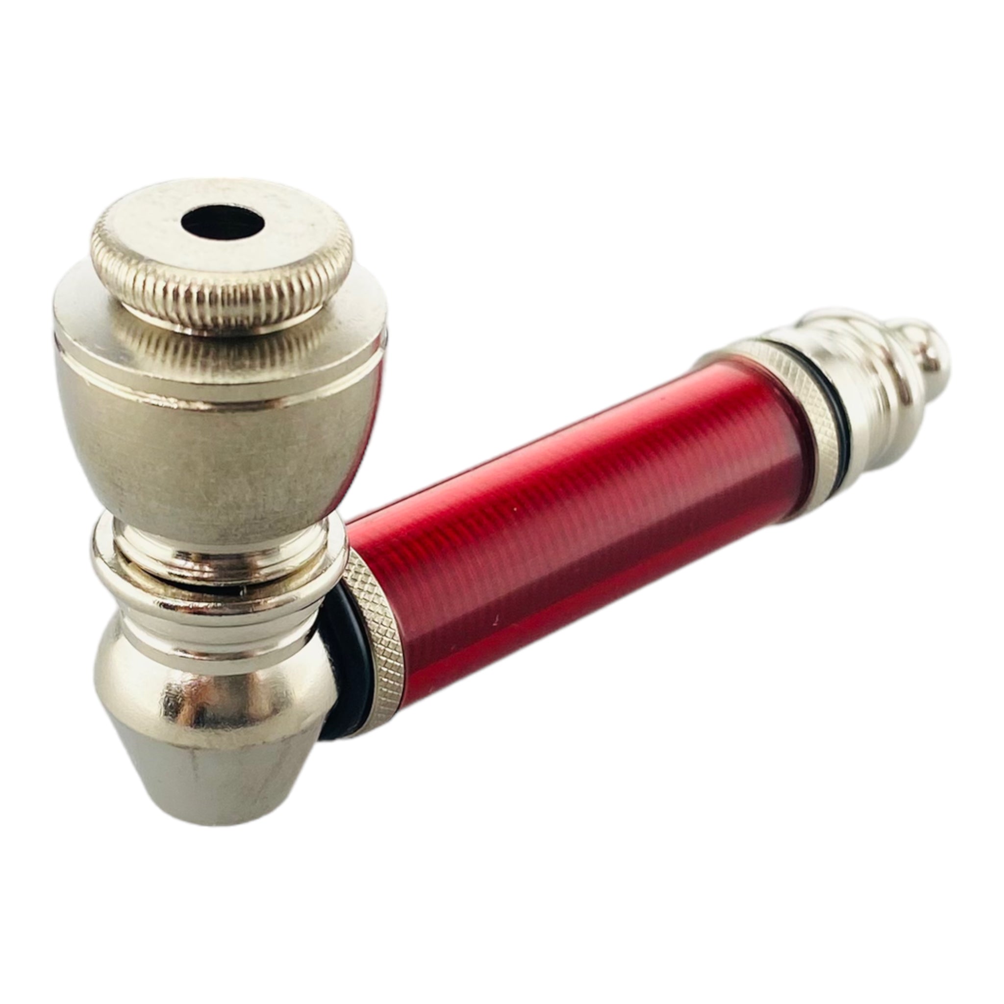 Silver Chrome Hand Pipe With Red Plastic Stem