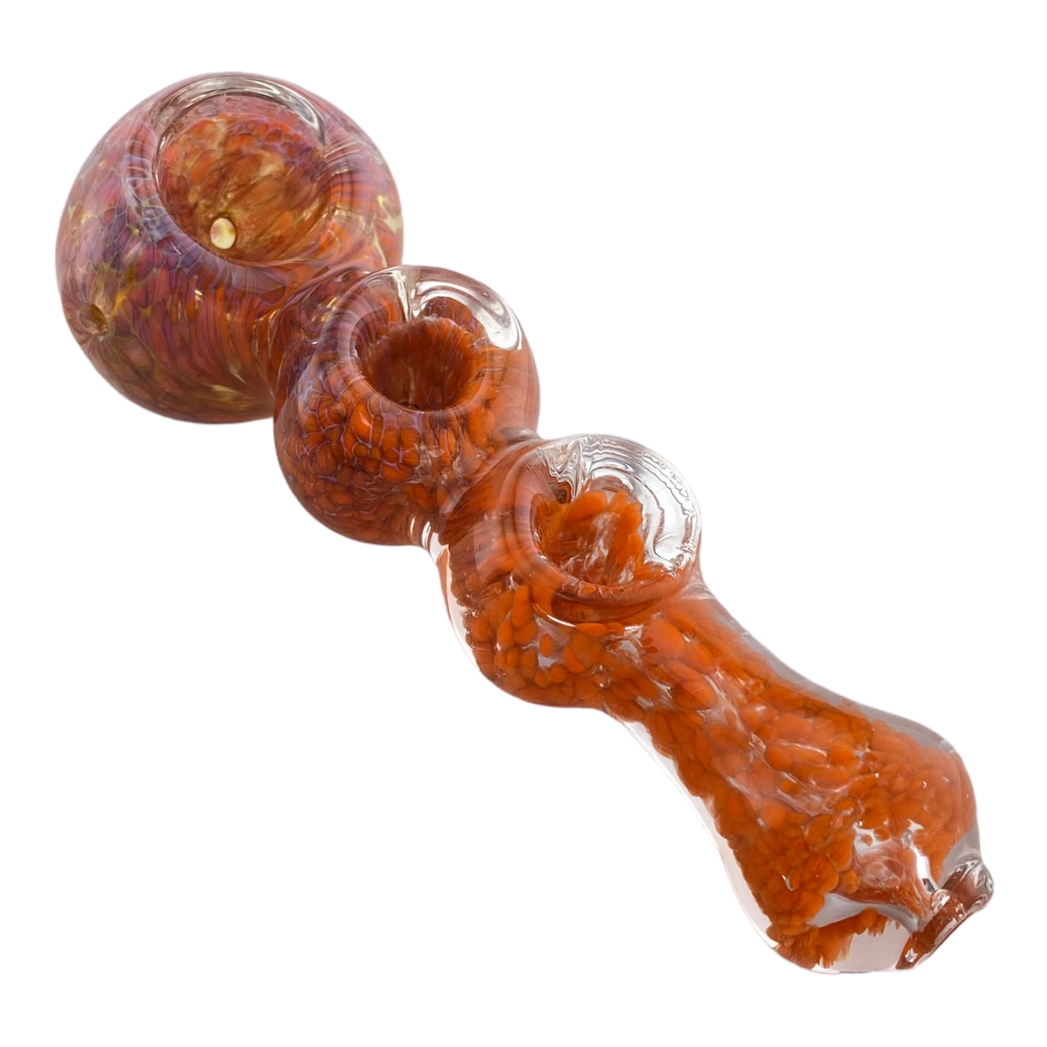 Custom Triple Bowl Glass Pipe With Orange Inside Out Frit