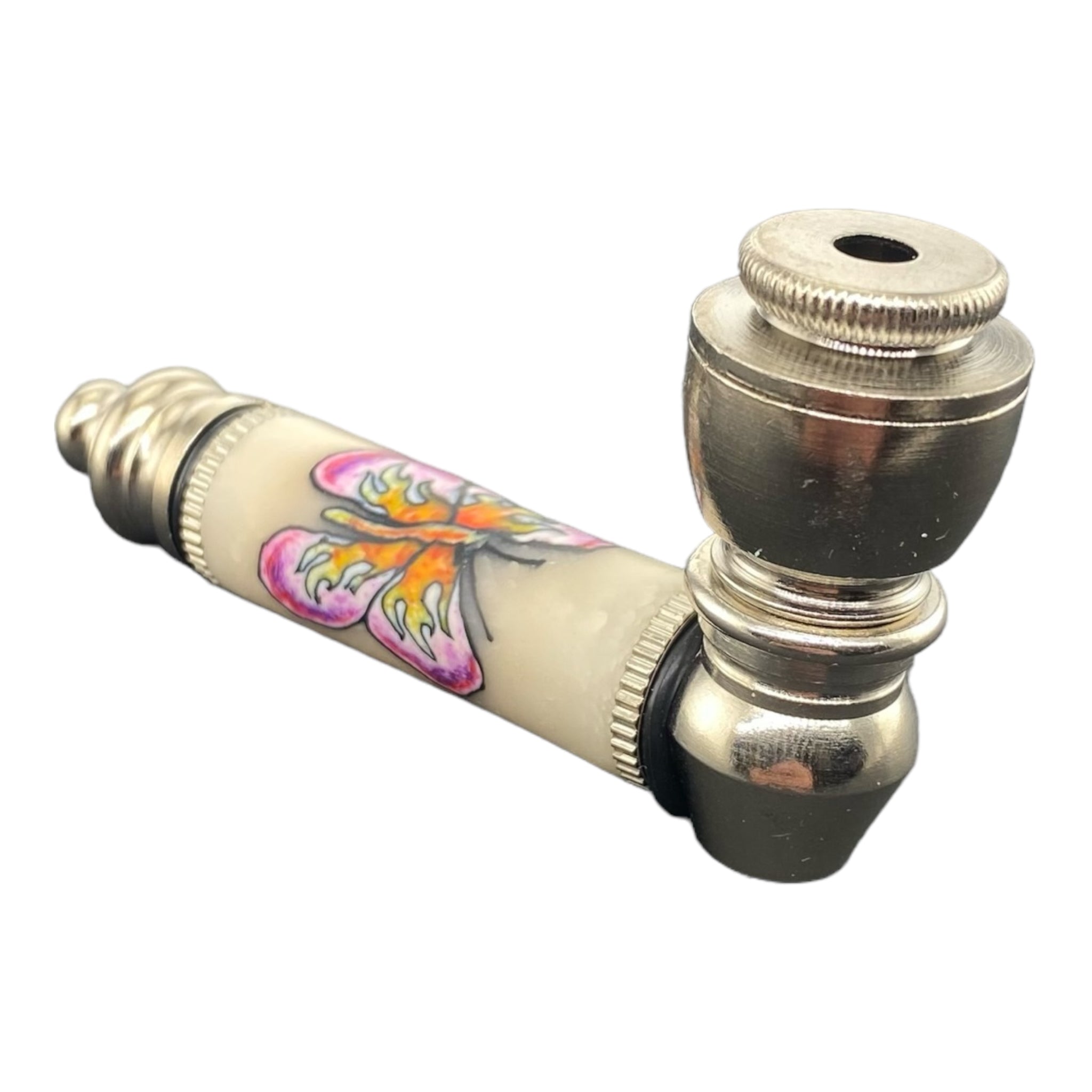 Metal Hand Pipes - Silver Chrome Hand Pipe With Butterfly