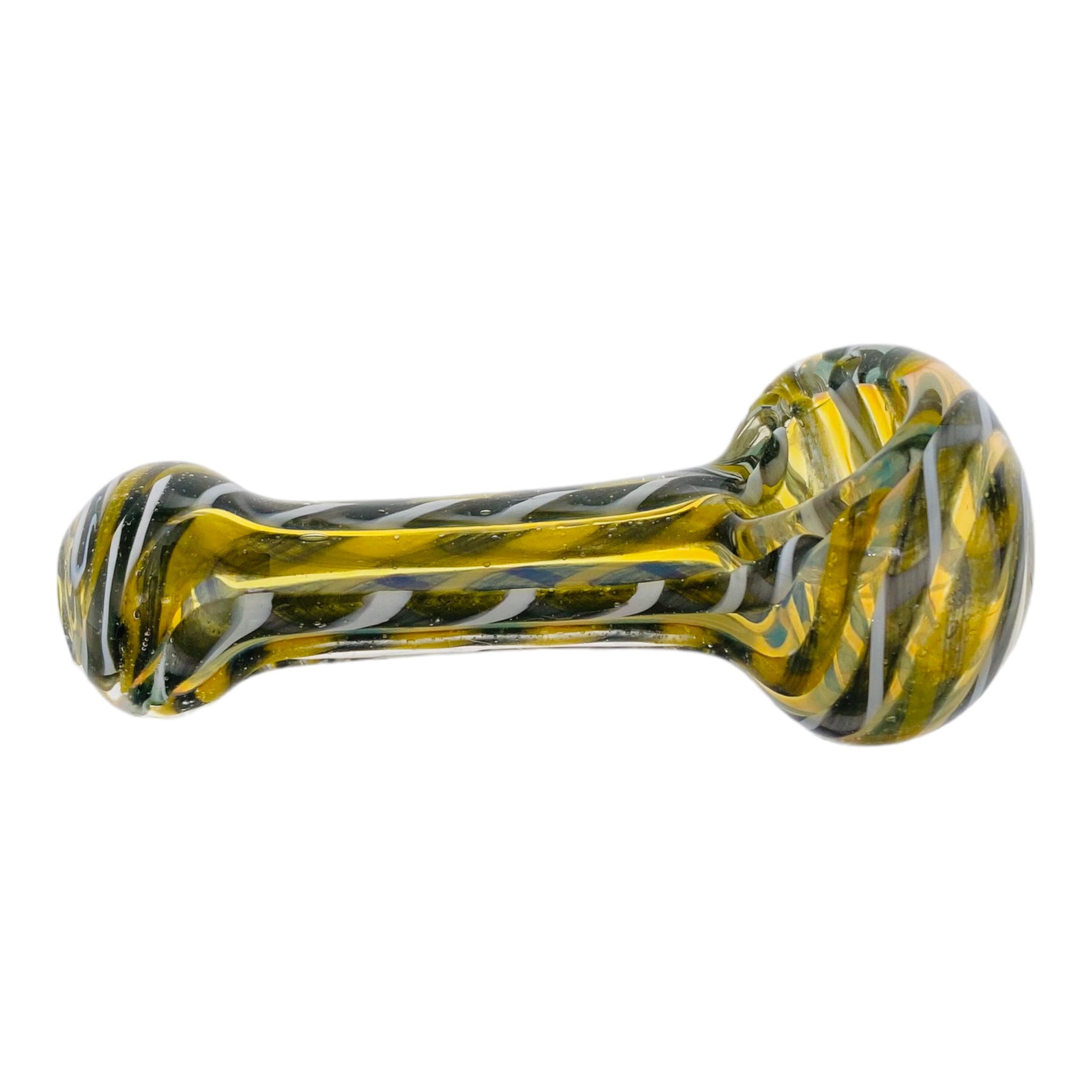 Basic Glass Spoon Pipe With Yellow White And Black Linework