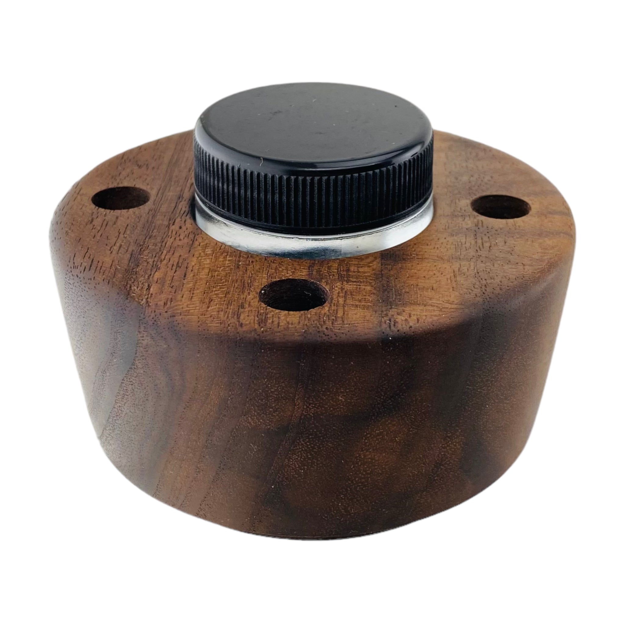 Round 4 Hole Wood Display Stand Holder For 10mm Bong Bowl Pieces Or Quartz Bangers - Black Walnut