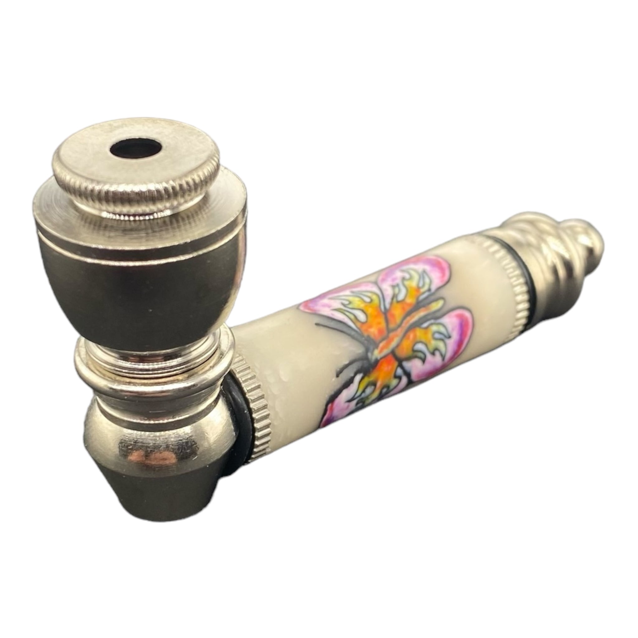 Metal Hand Pipes - Silver Chrome Hand Pipe With Butterfly