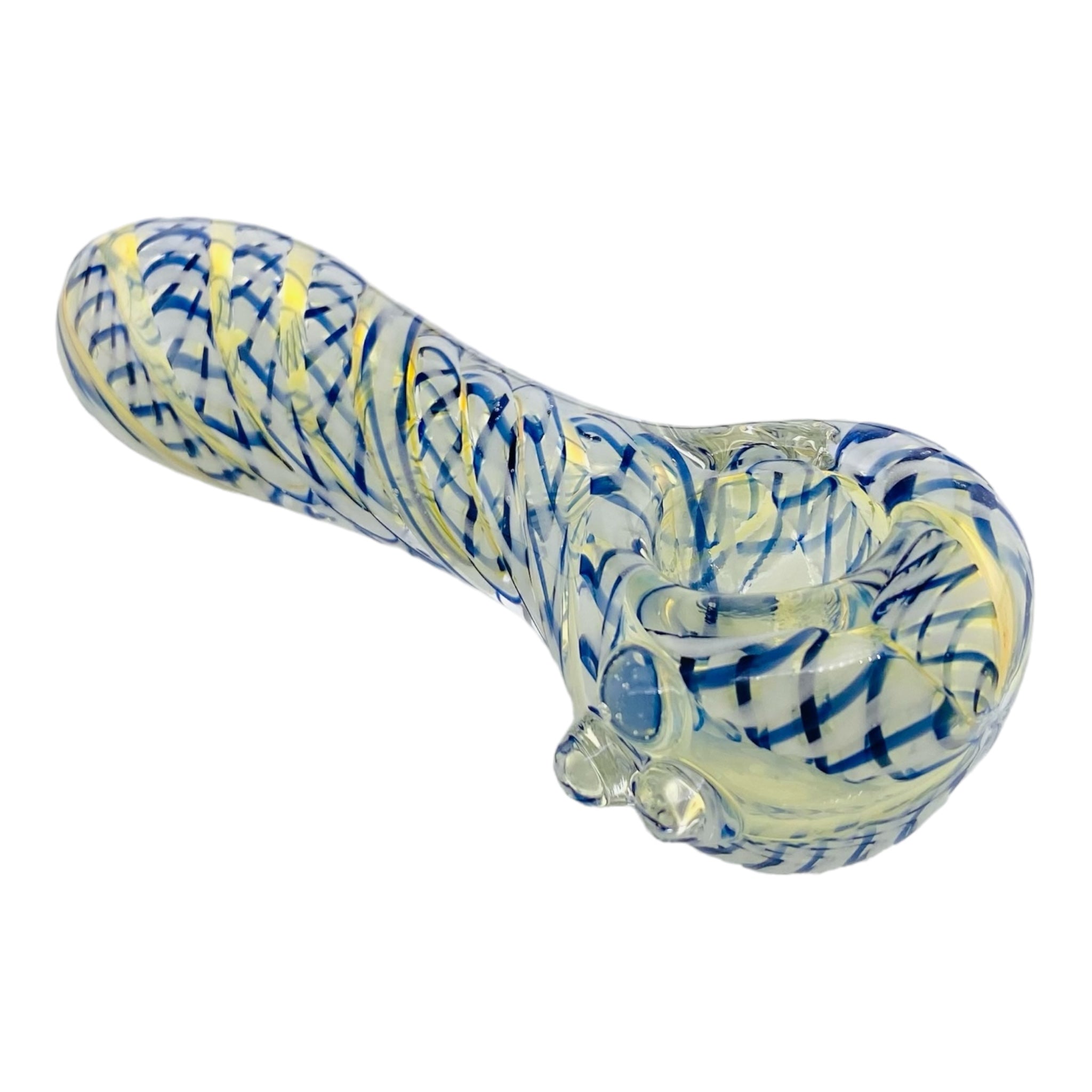 cheap american made Glass Hand Pipe Blue Latticino Twist for sale