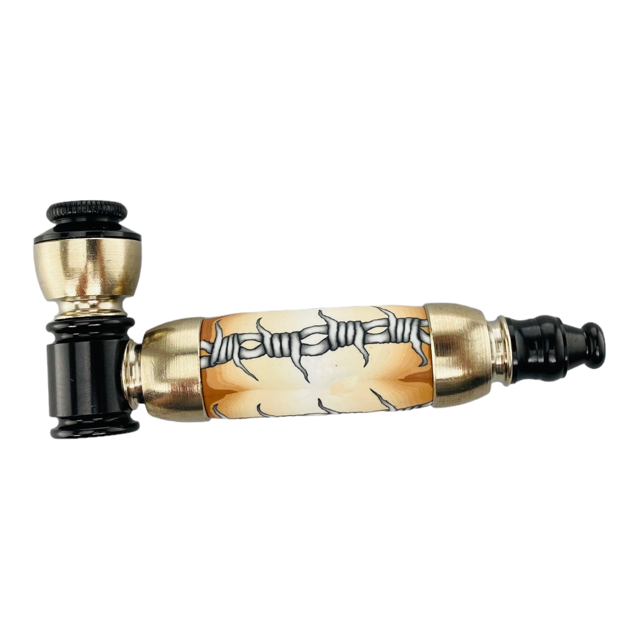 Large Chamber Silver And Black Hand Pipe With Barb Wire