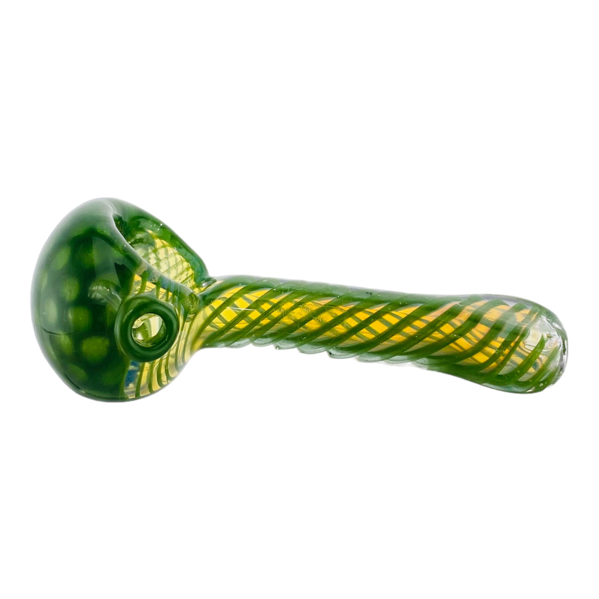 Cheap Color Changing Glass Spoon Pipe With Green Twist And Honeycomb End