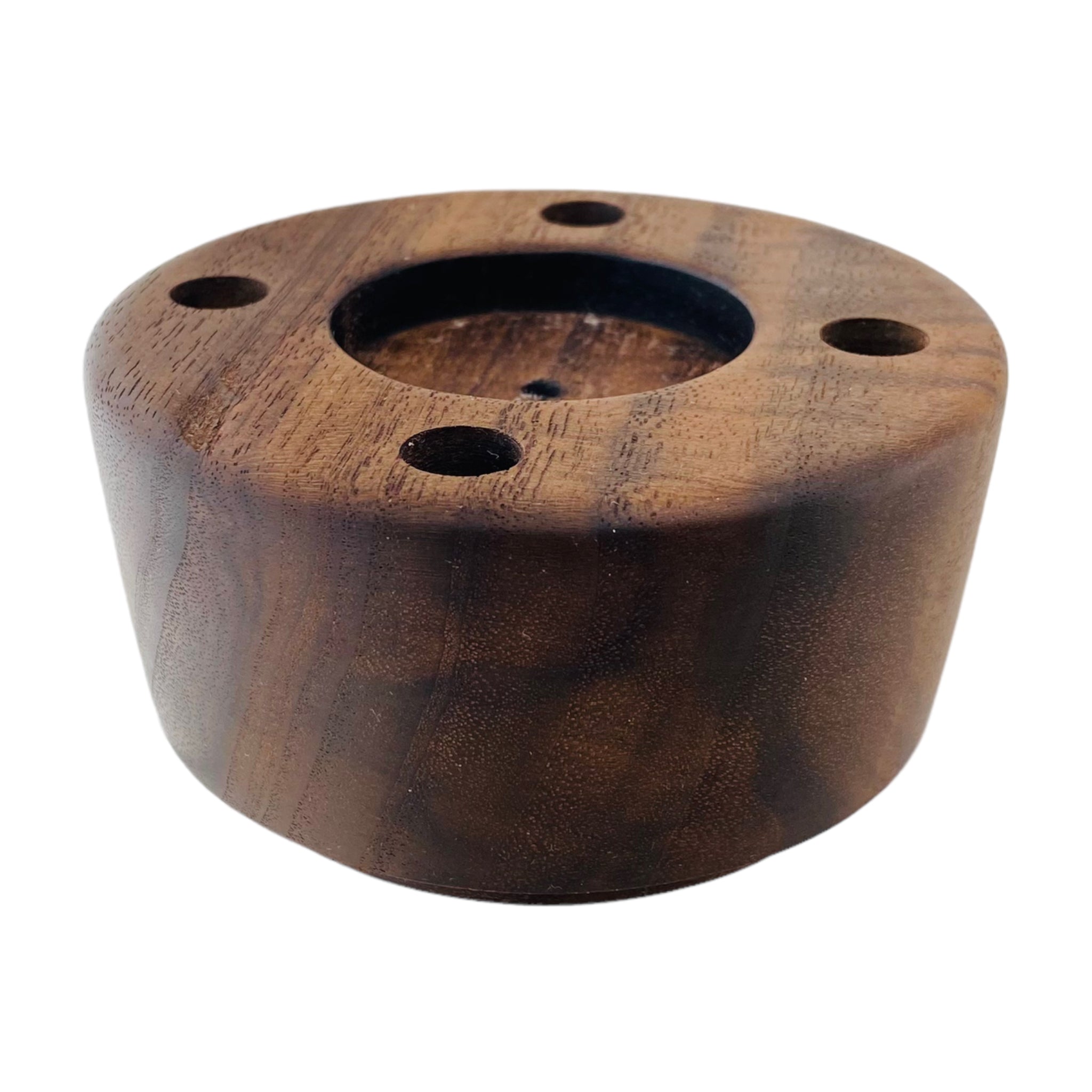 Round 4 Hole Wood Display Stand Holder For 10mm Bong Bowl Pieces Or Quartz Bangers - Black Walnut
