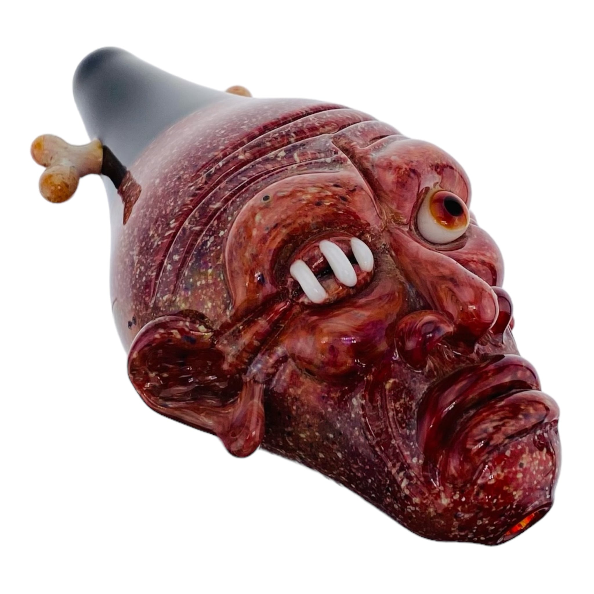 heady glass custom Shrunken Head Glass Hand Pipe made with Red Blizzard glass for sale