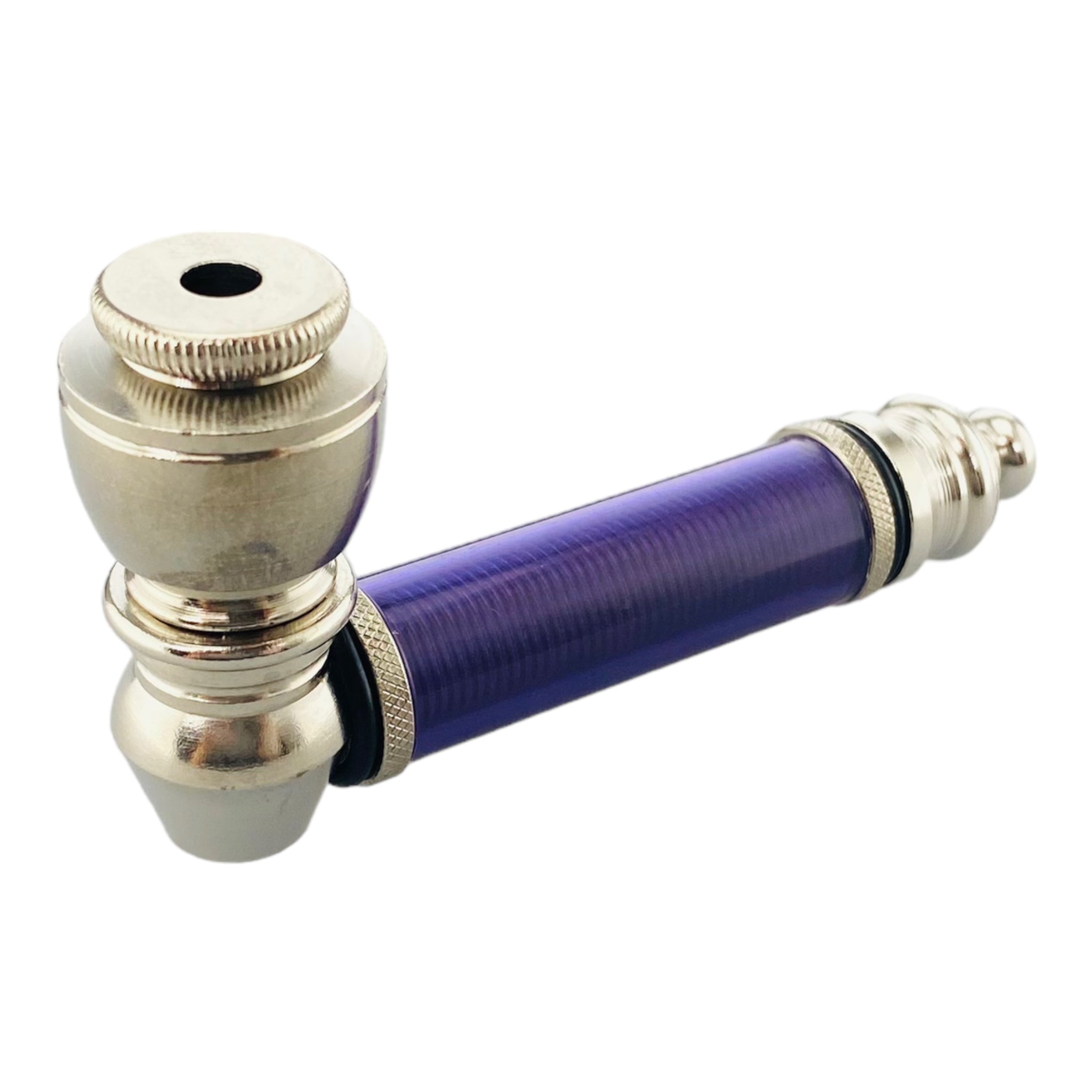 Silver Chrome Hand Pipe With Purple Plastic Stem