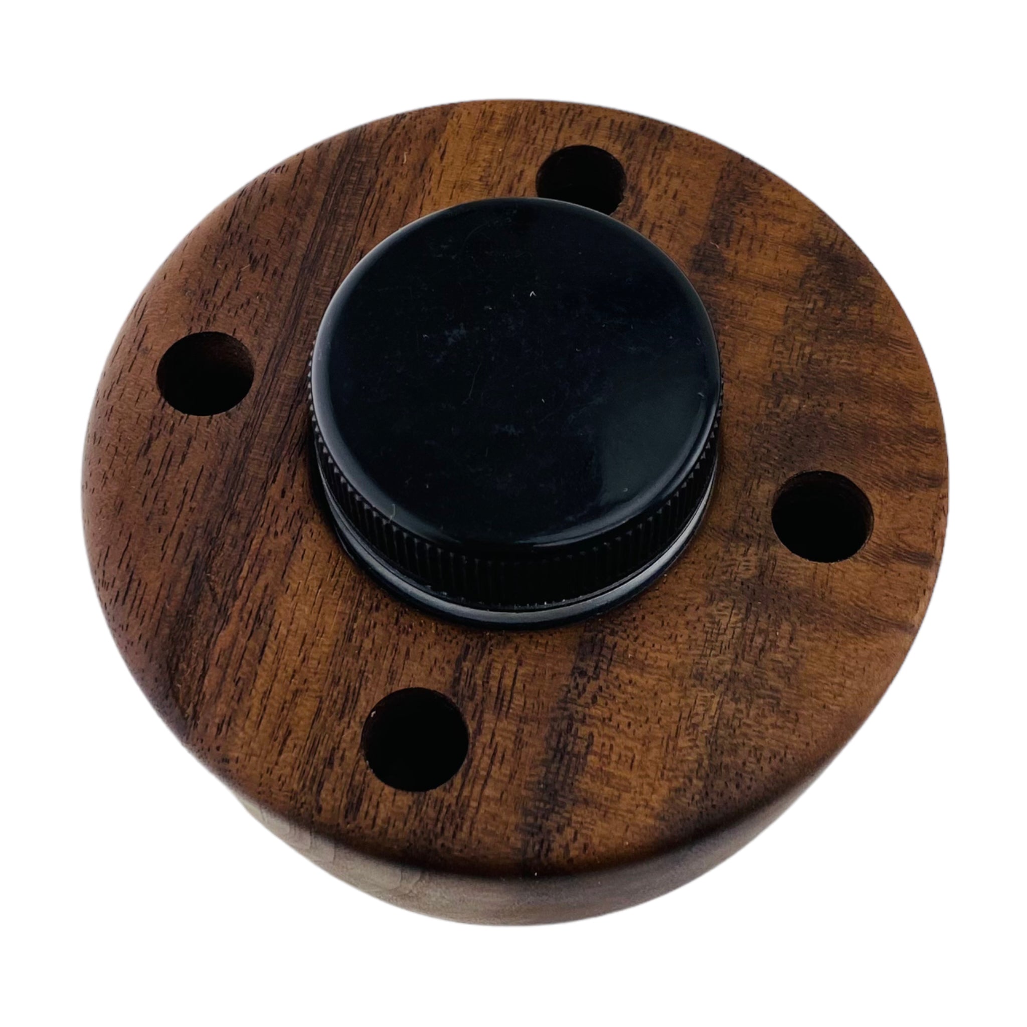Round 4 Hole Wood Display Stand Holder For 10mm Bong Bowl Pieces Or Quartz Bangers - Black Walnut
