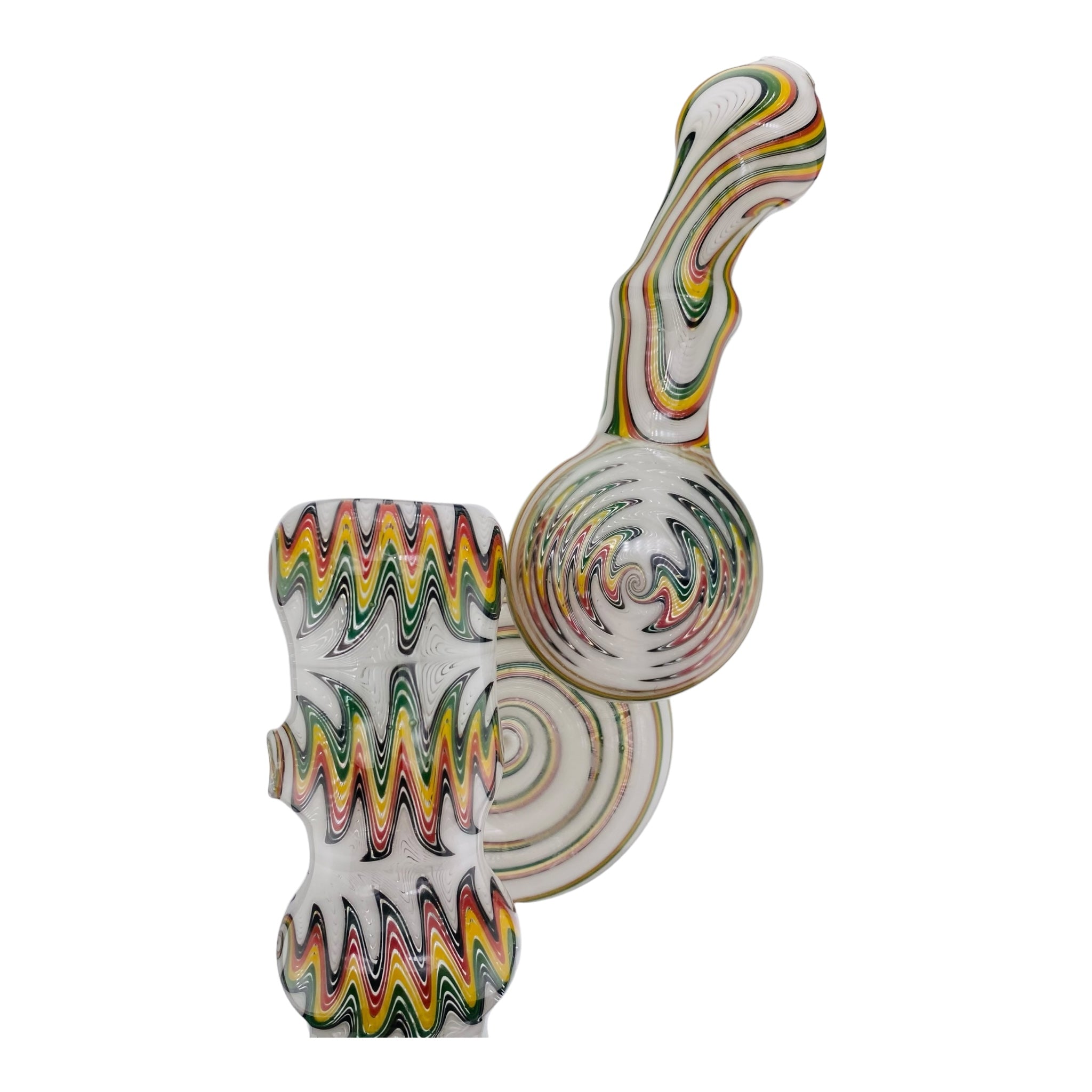 heady glass White With Rasta Linework Wig Wag Heady Bubbler Pipe