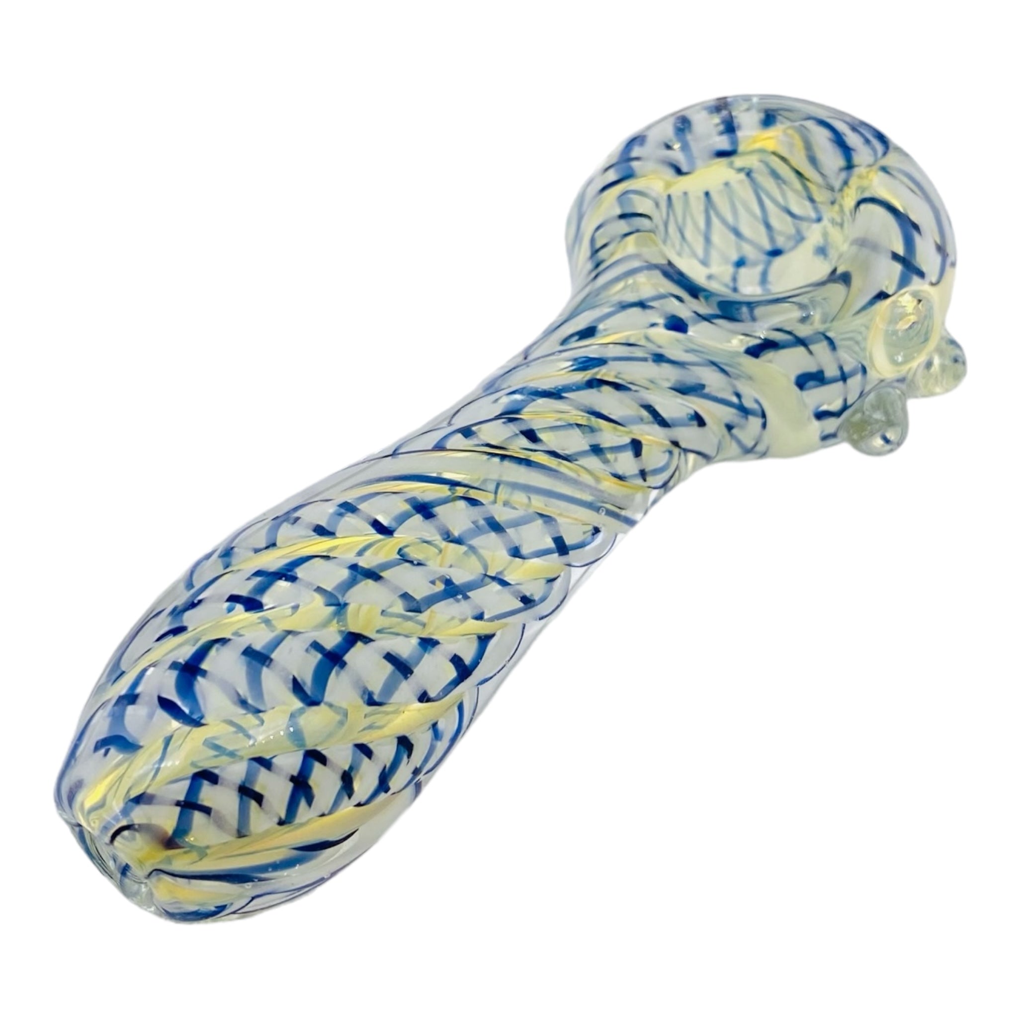 cheap american made Glass Hand Pipe Blue Latticino Twist for sale