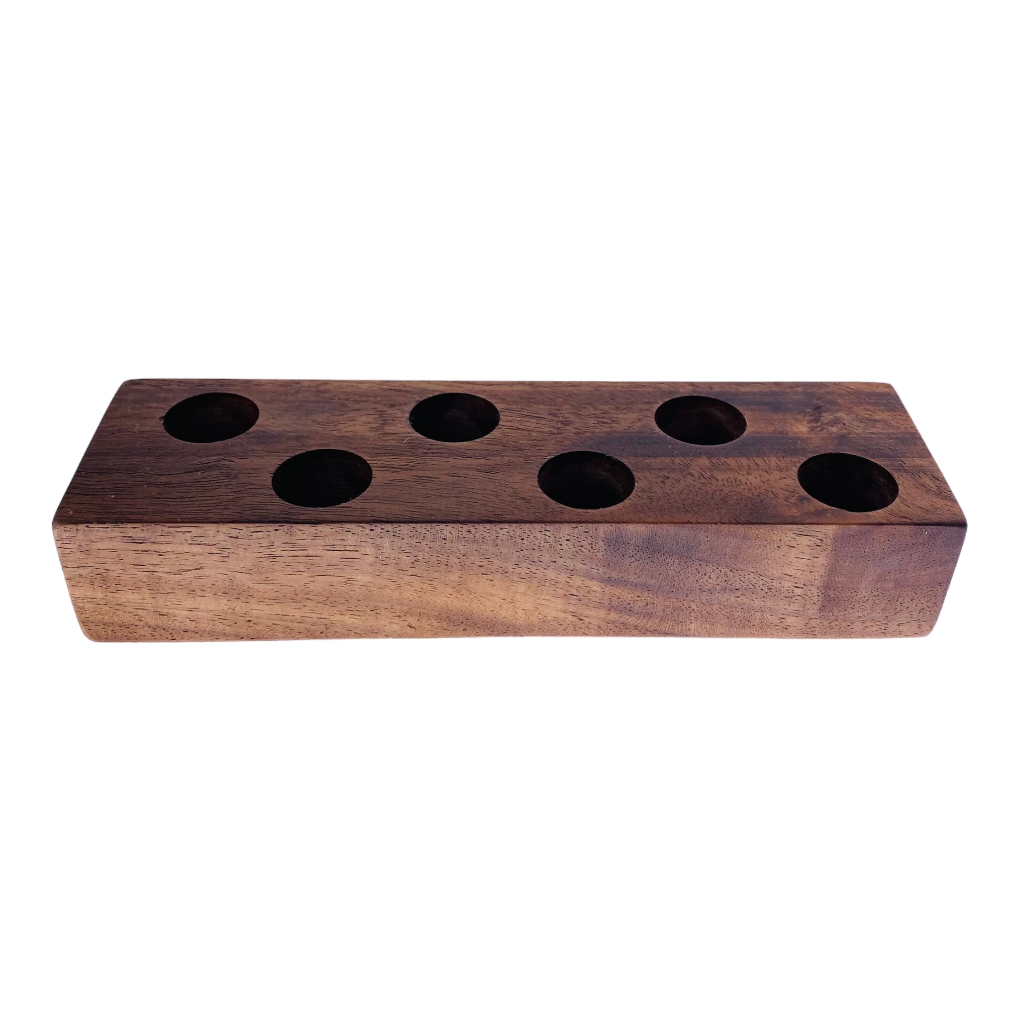 6 Hole Wood Display Stand Holder For 18mm Bong Bowl Pieces Or Quartz Bangers - Black Walnut