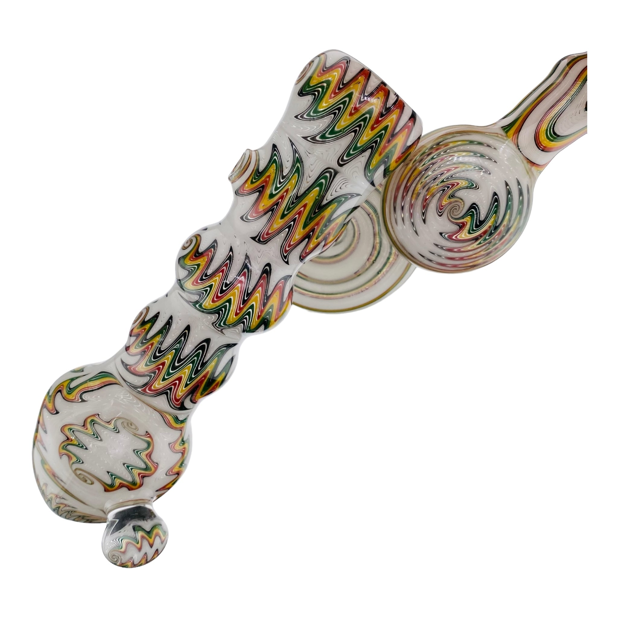 heady glass White With Rasta Linework Wig Wag Heady Bubbler Pipe