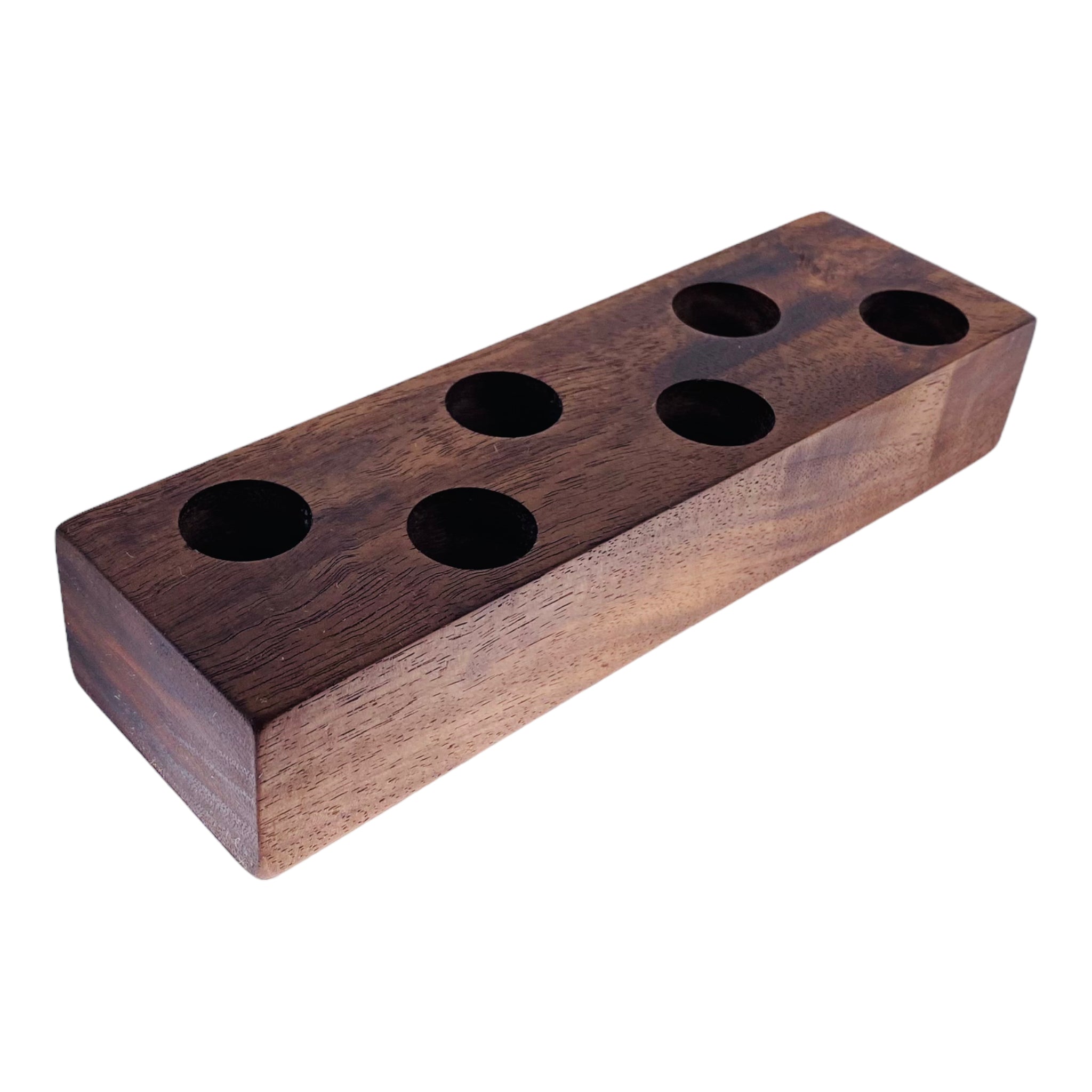 6 Hole Wood Display Stand Holder For 18mm Bong Bowl Pieces Or Quartz Bangers - Black Walnut