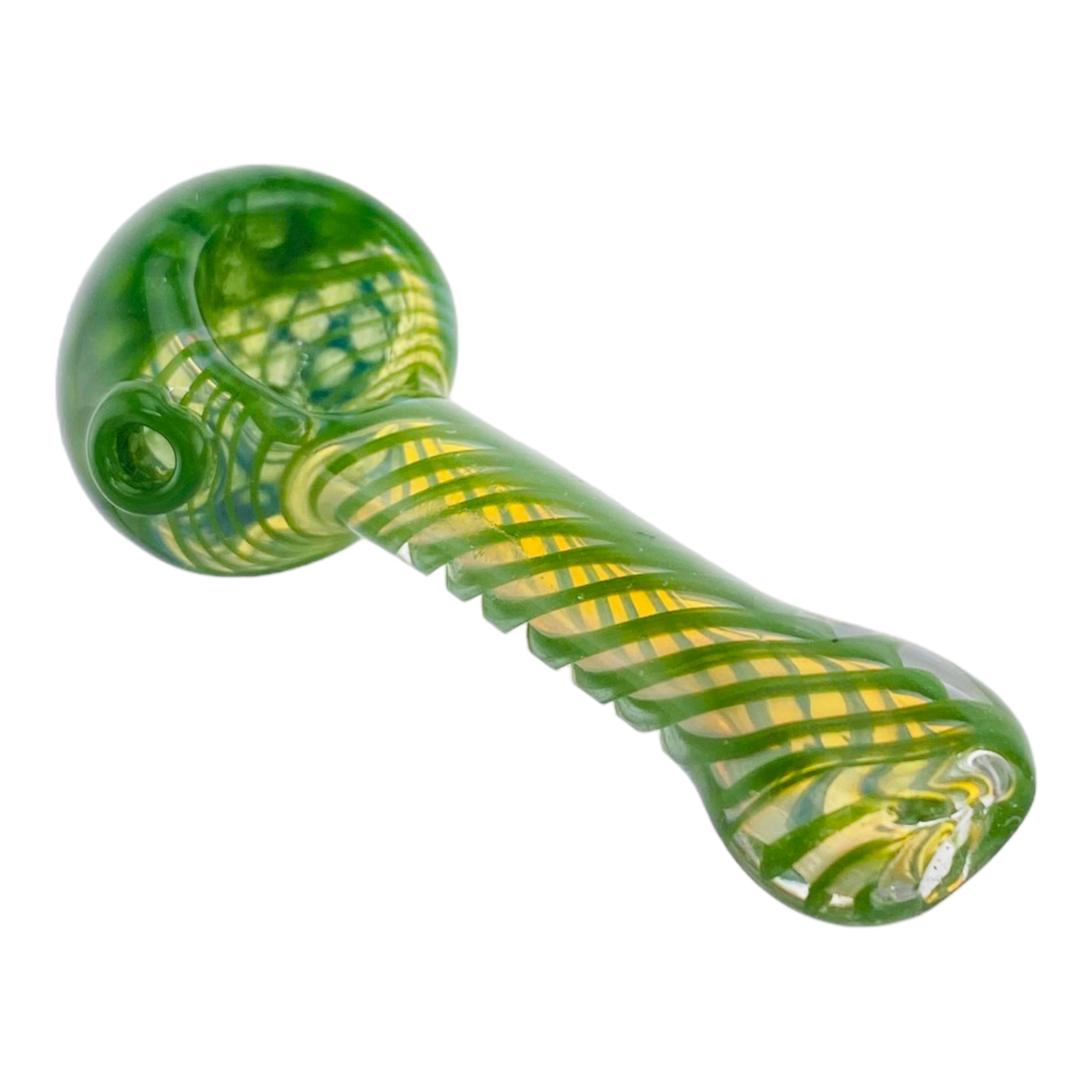 Cheap Color Changing Glass Spoon Pipe With Green Twist And Honeycomb End