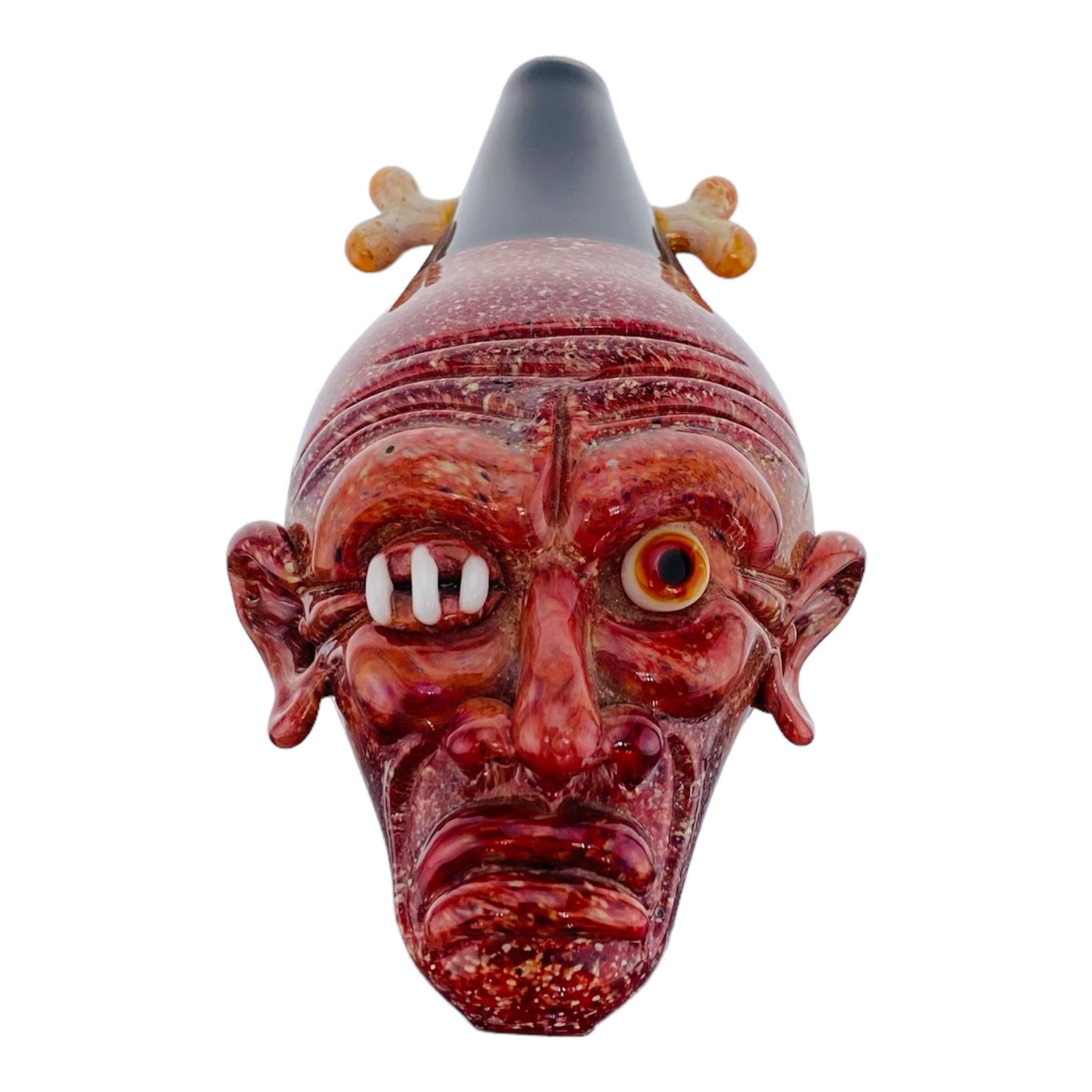 heady glass custom Shrunken Head Glass Hand Pipe made with Red Blizzard glass for sale