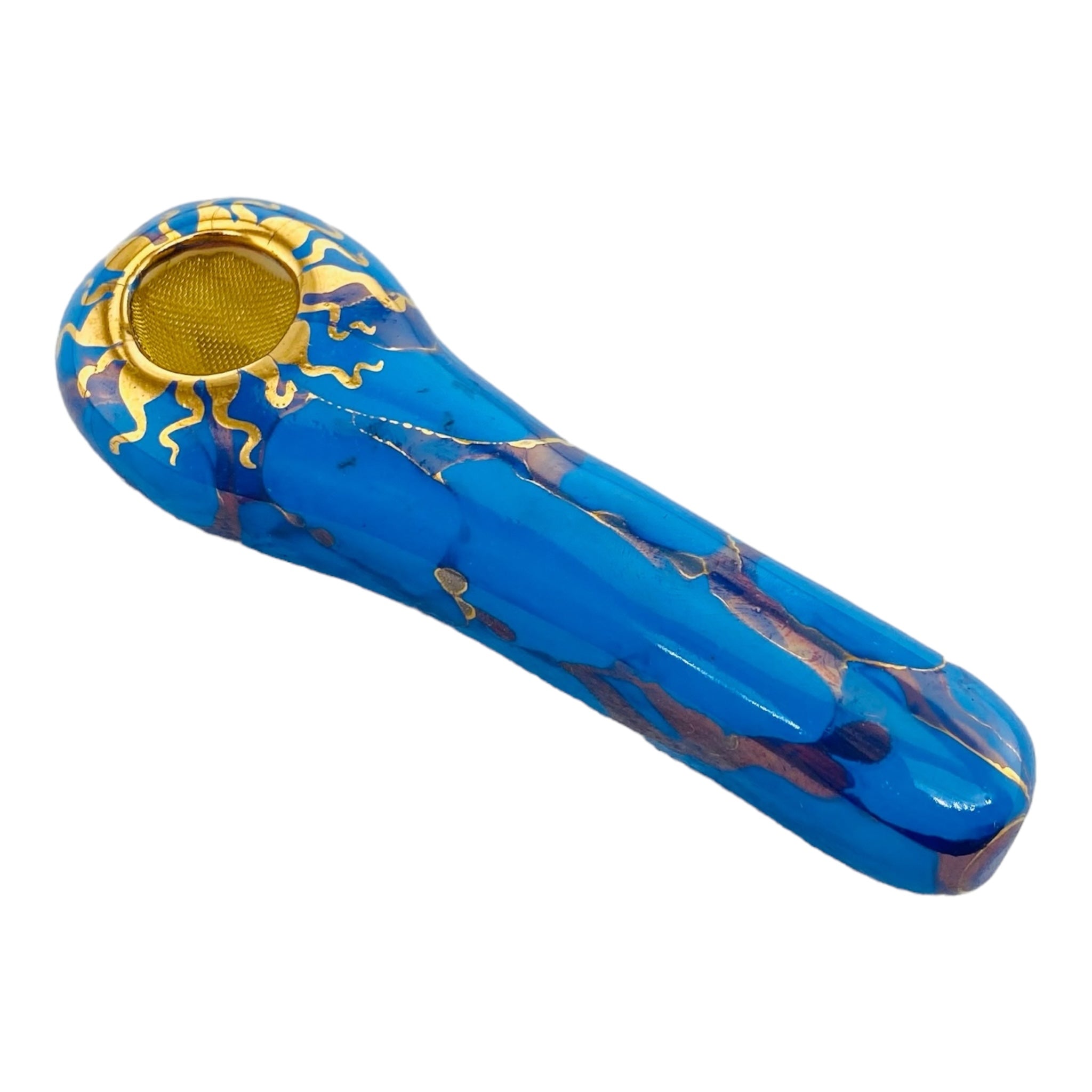 cute and girly Blue Ceramic Hand Pipe Basic Spoon with brass screen for sale