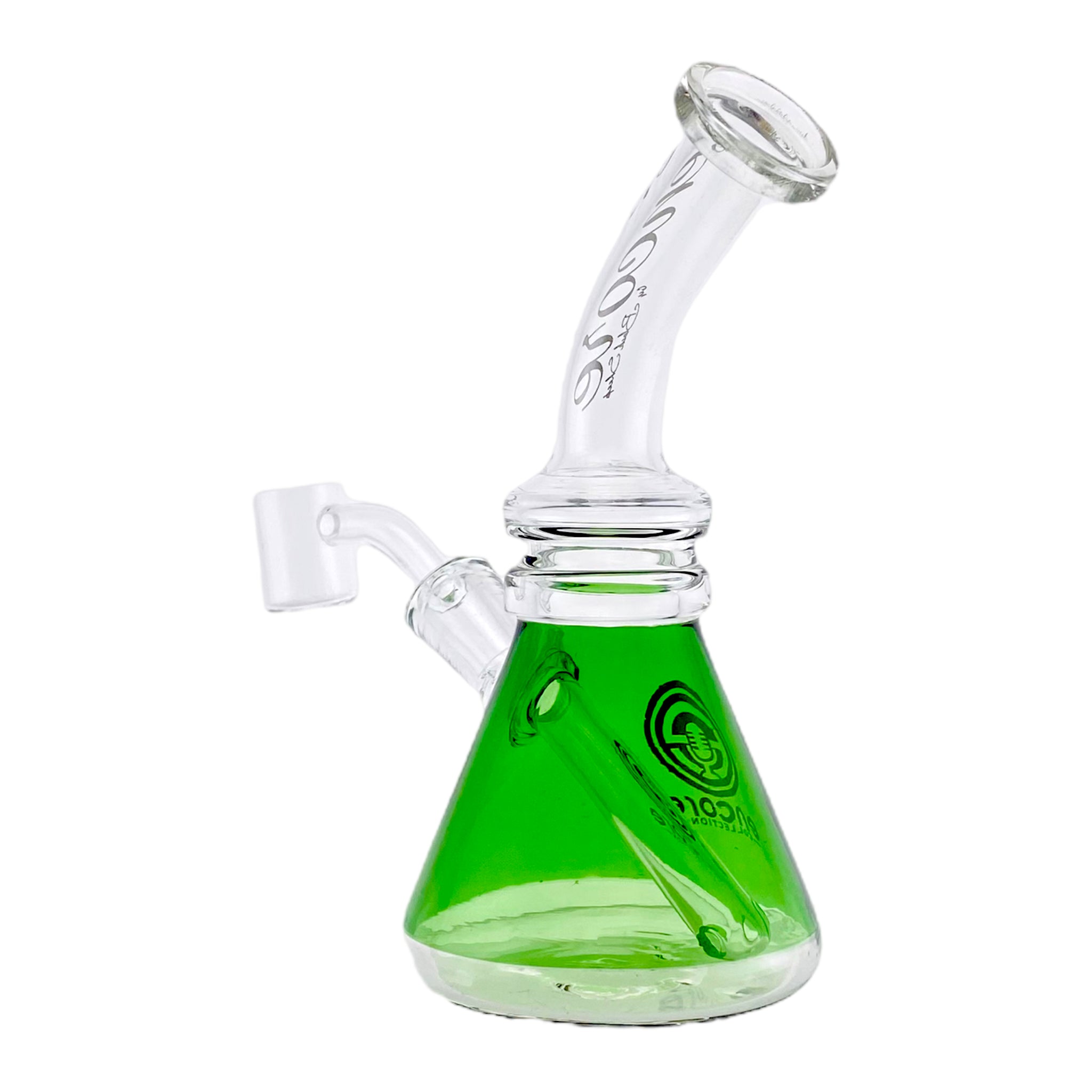 Encore Glass - Beaker Base Dab Rig Bent Mouthpiece And Green Base