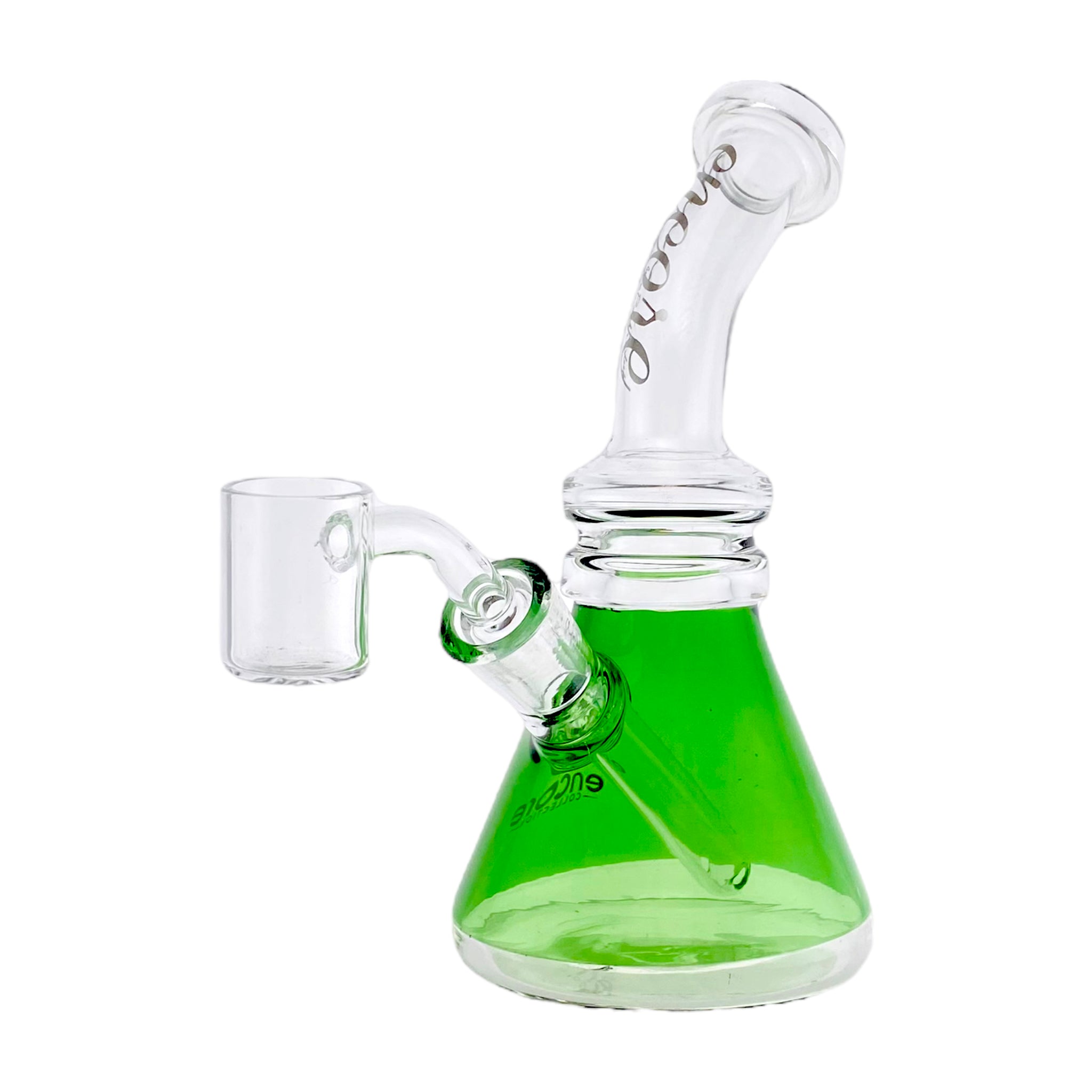 Encore Glass - Beaker Base Dab Rig Bent Mouthpiece And Green Base