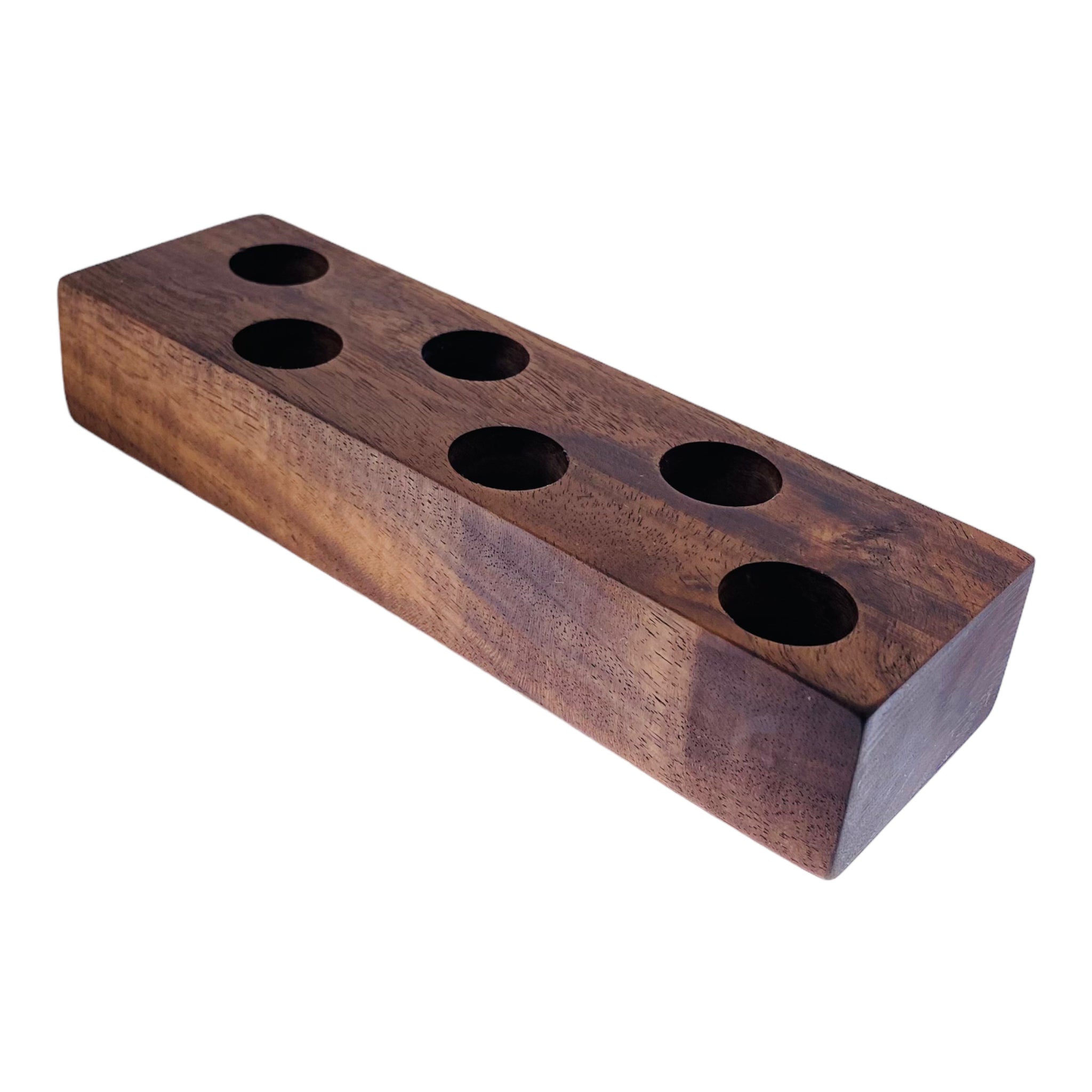 6 Hole Wood Display Stand Holder For 18mm Bong Bowl Pieces Or Quartz Bangers - Black Walnut