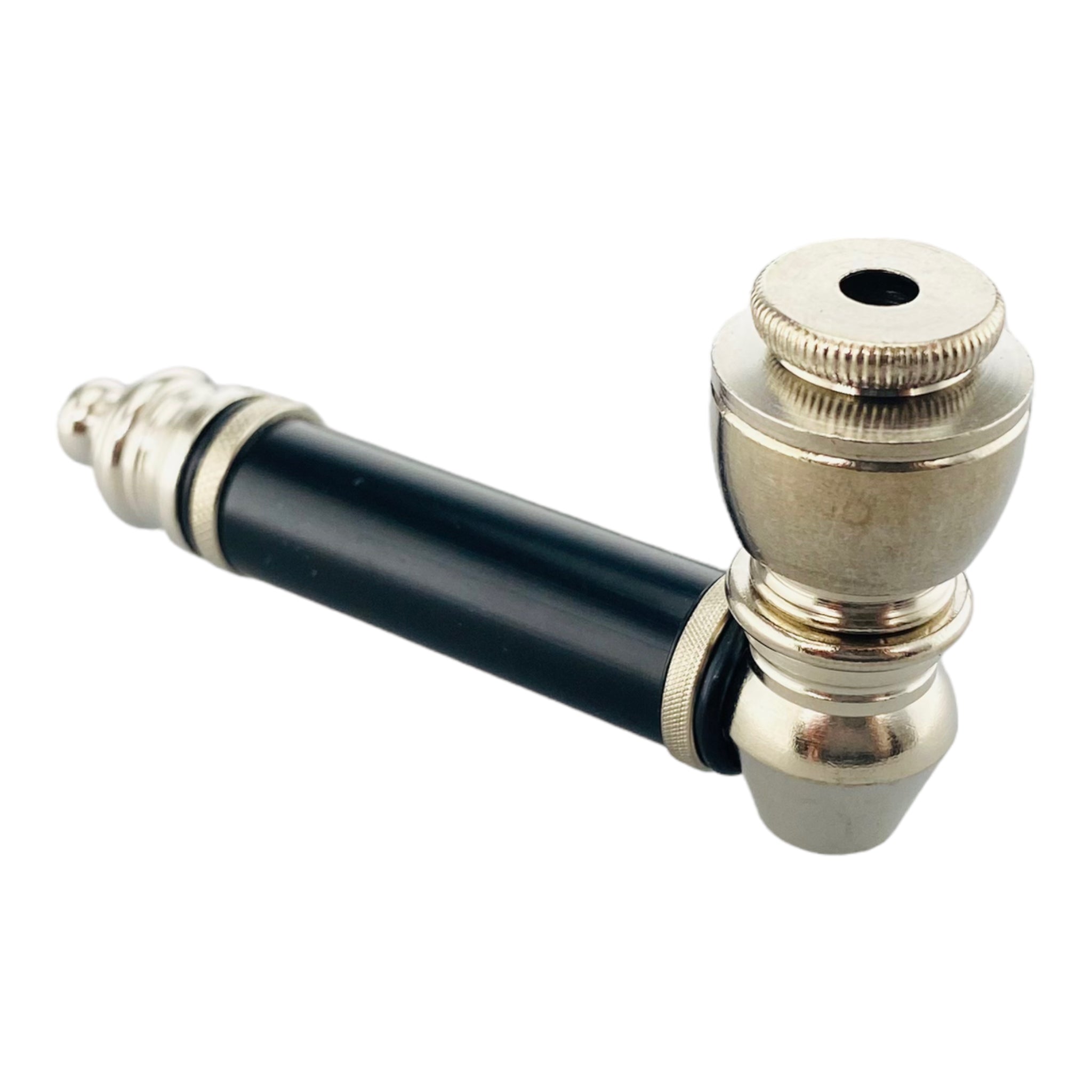 Silver Chrome Hand Pipe With Black Plastic Stem