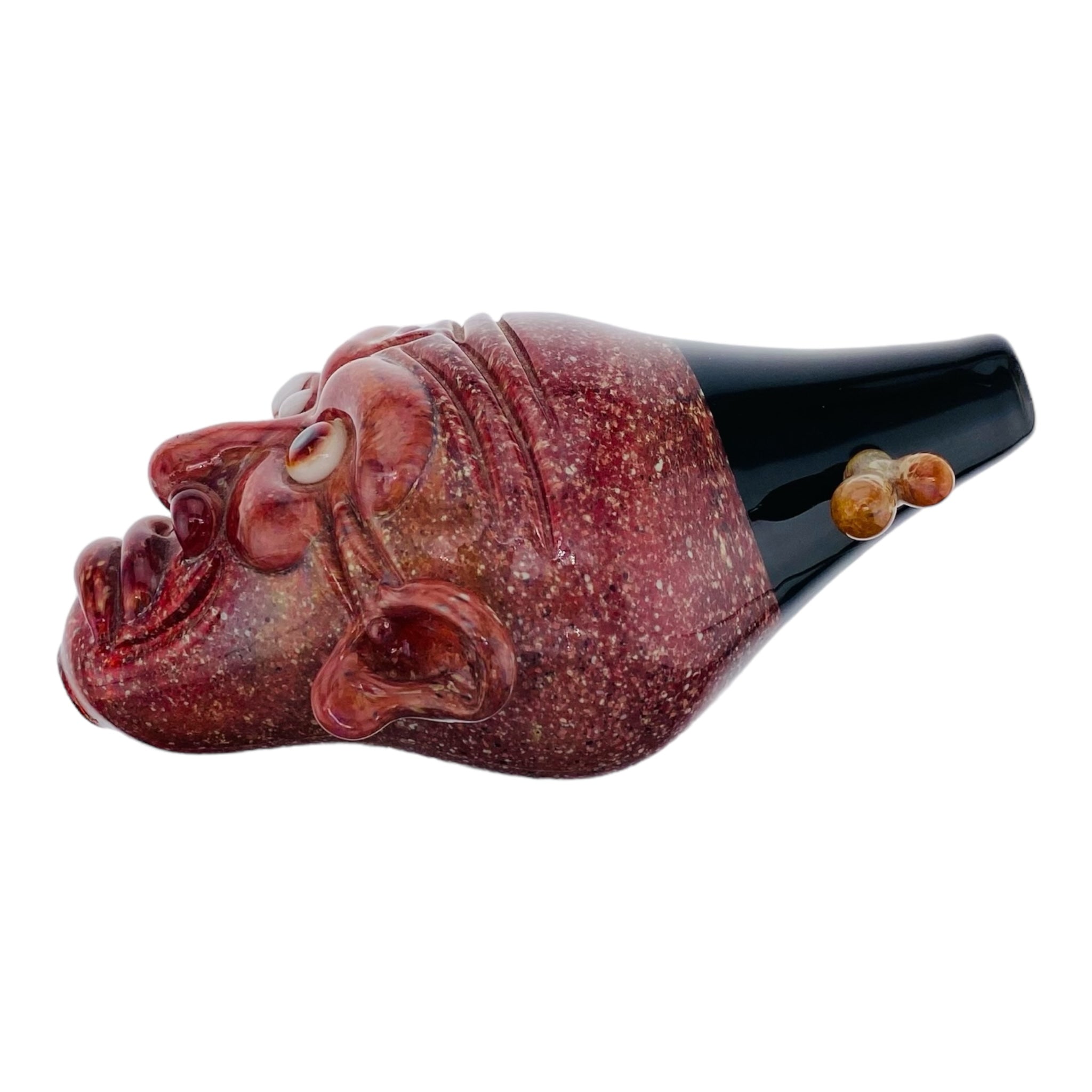 heady glass custom Shrunken Head Glass Hand Pipe made with Red Blizzard glass for sale