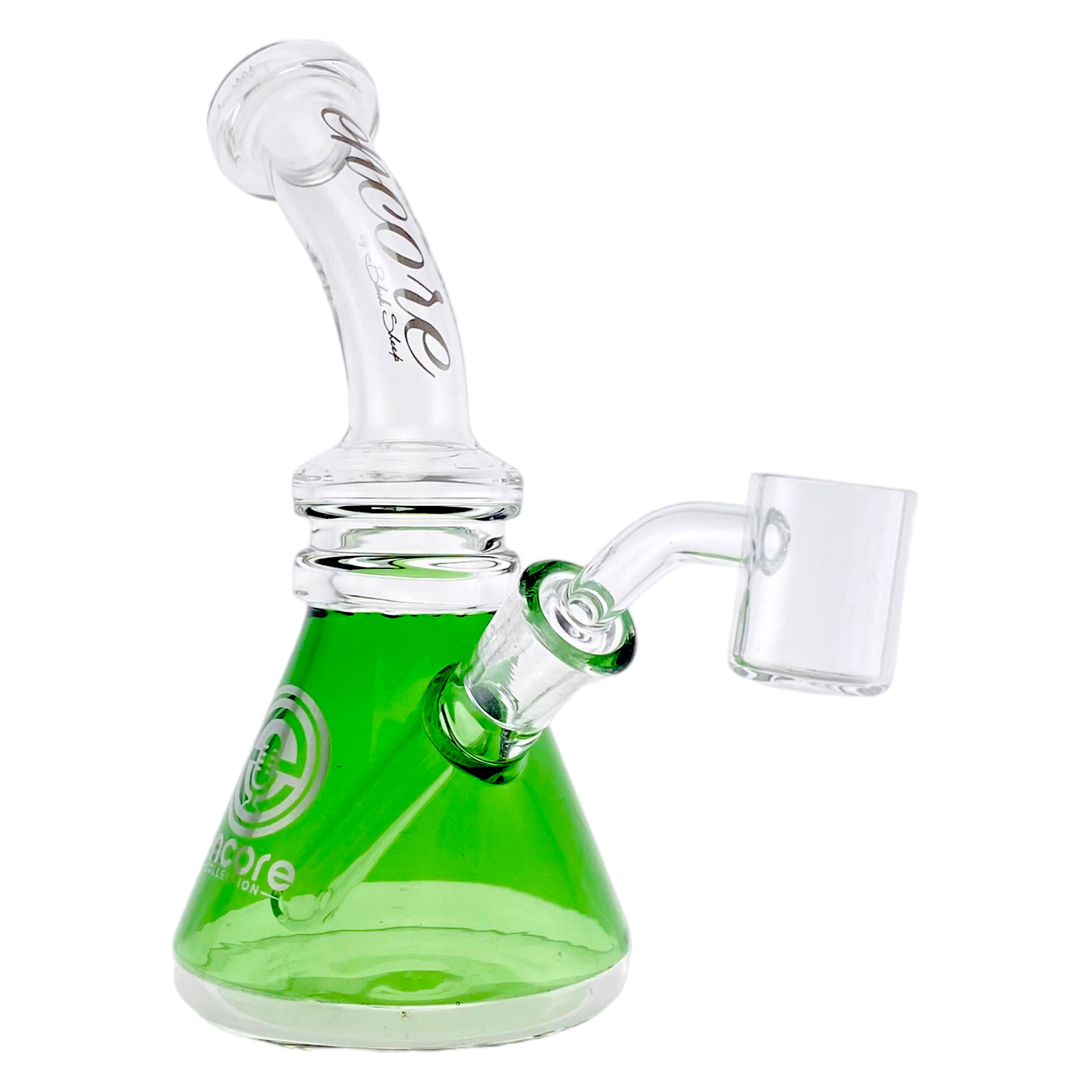 Encore Glass - Beaker Base Dab Rig Bent Mouthpiece And Green Base