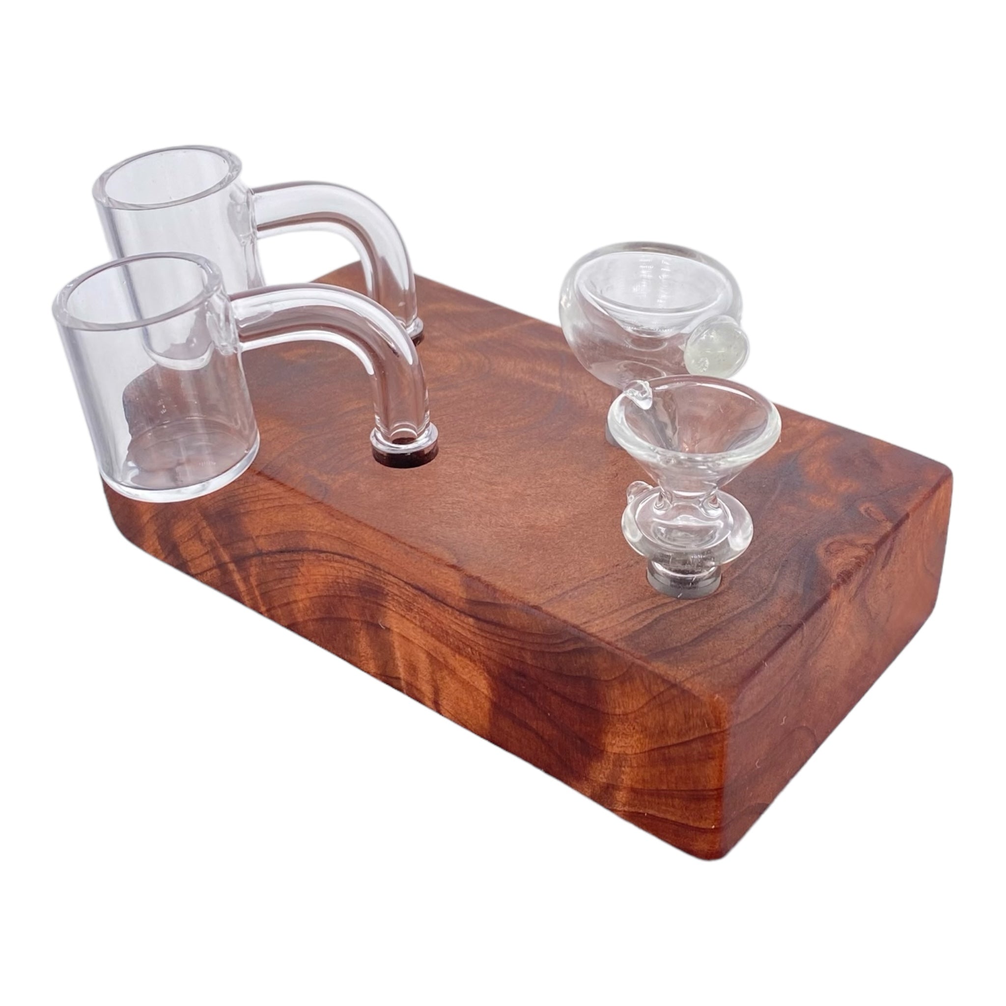 4 Hole Wood Display Stand Holder For 10mm Bong Bowl Pieces Or Quartz Bangers - Redwood Burl