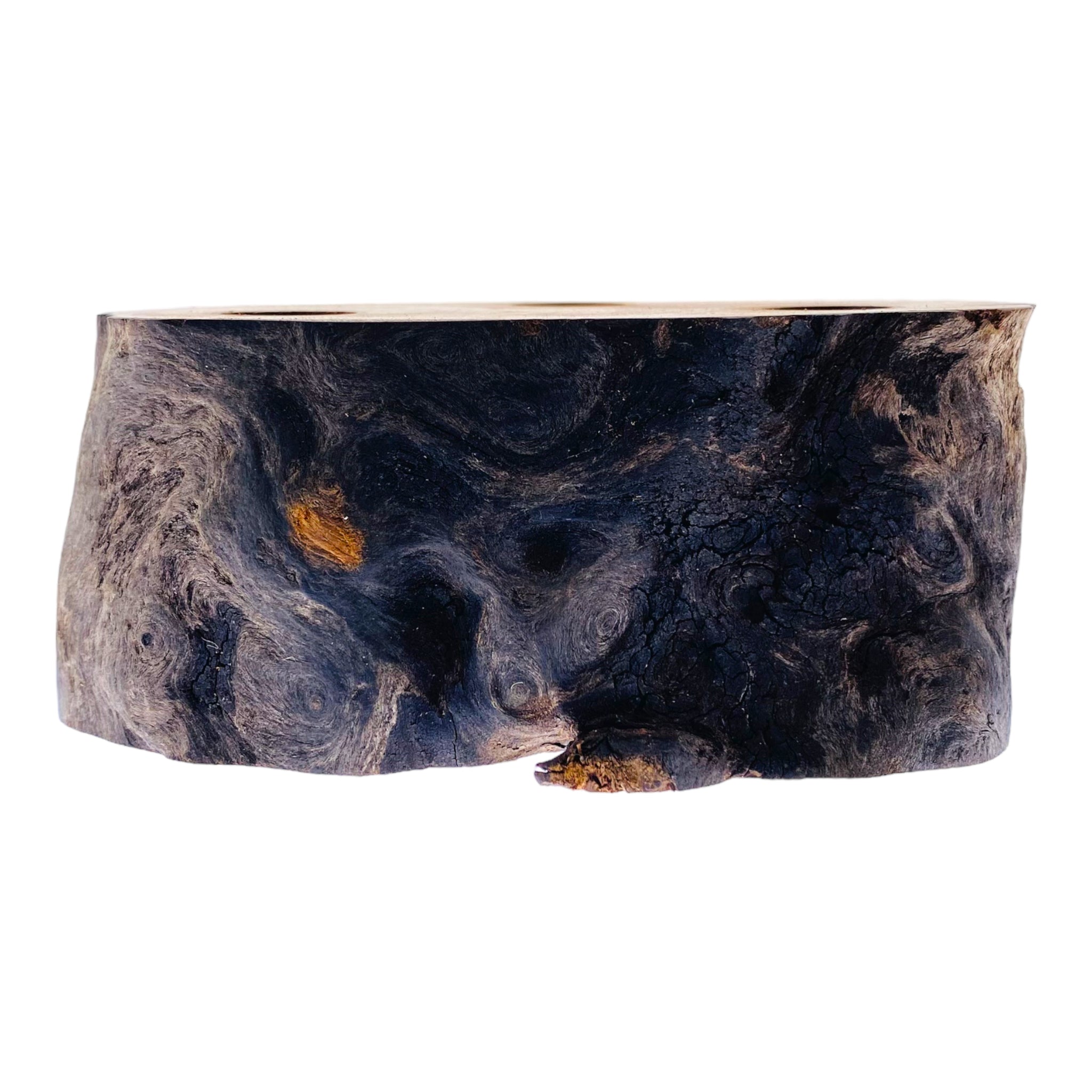 3 Hole Wood Display Stand Holder For 14mm Bong Bowl Pieces Or Quartz Bangers - Red Wood Burl With Live Edge #3
