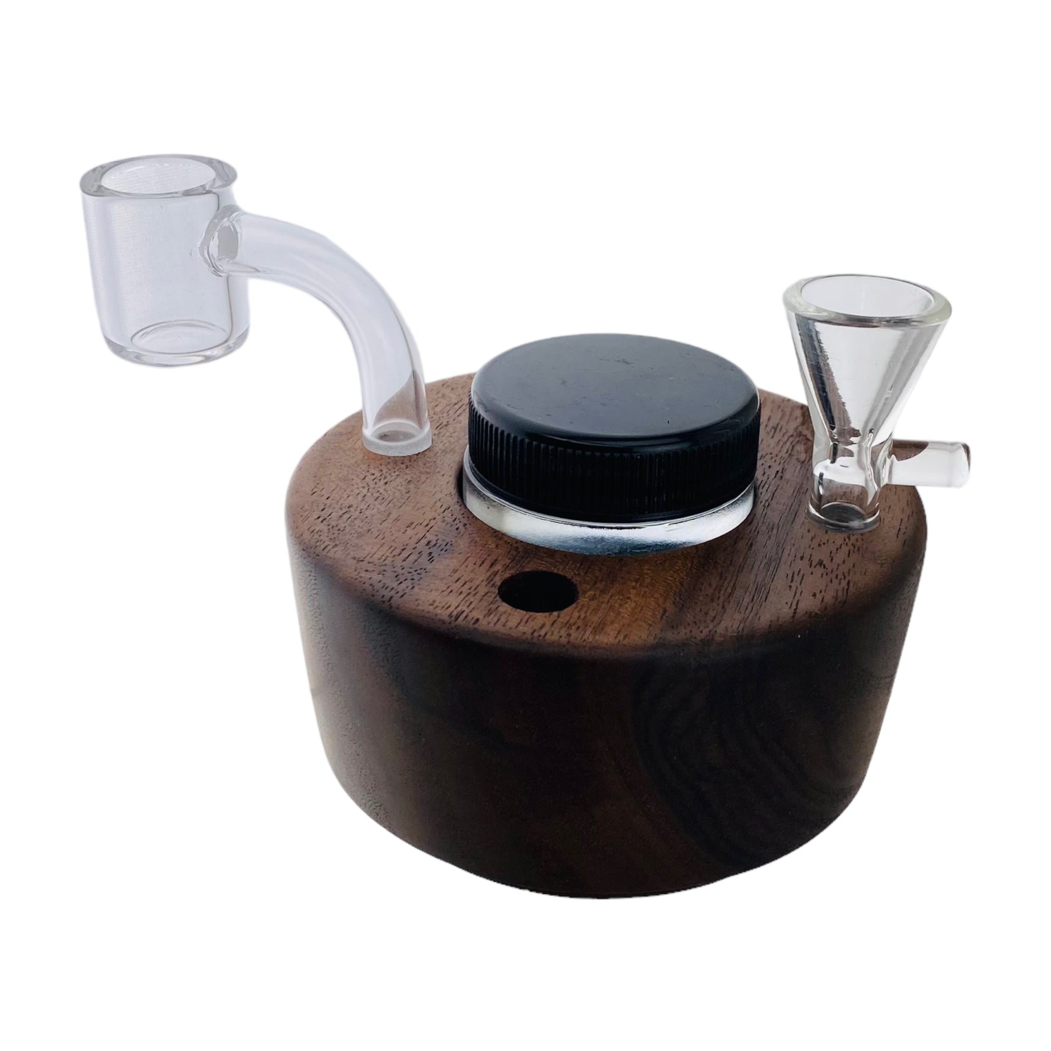 Round 4 Hole Wood Display Stand Holder For 10mm Bong Bowl Pieces Or Quartz Bangers - Black Walnut