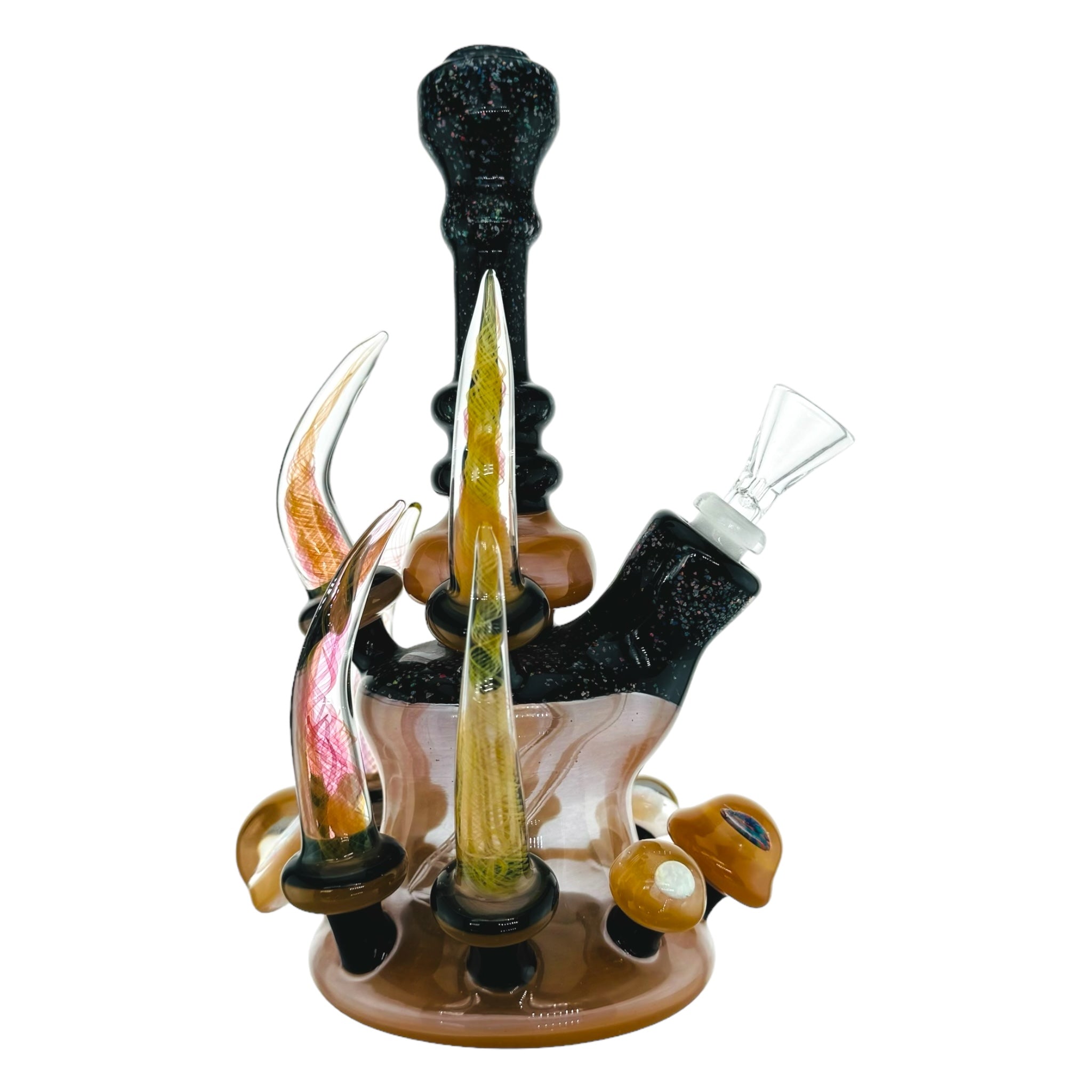 heady glass by Big Z Glass Dab Rig - Peach With Crushed Opal Over Black for sale