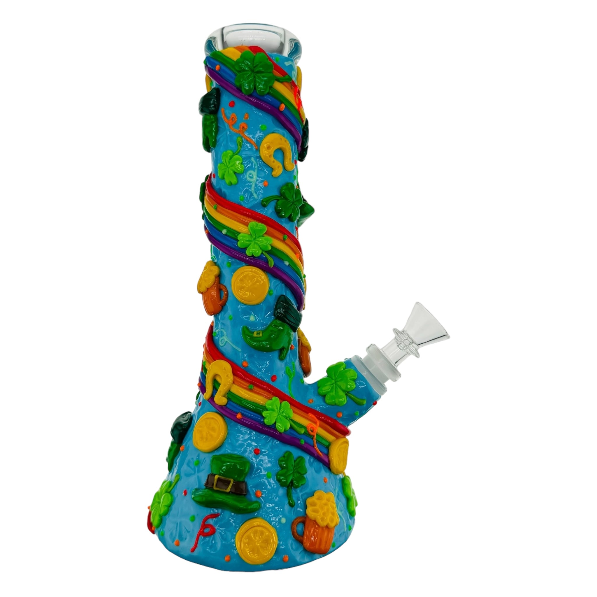 Saint Patrick Bong With Rainbow Twist And Four Leaf Clovers