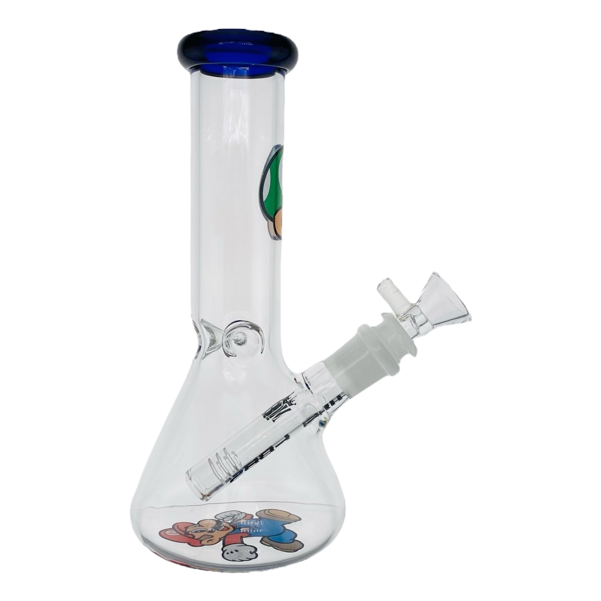 cute mini mario and green one up mushroom clear glass bong 8 inches tall