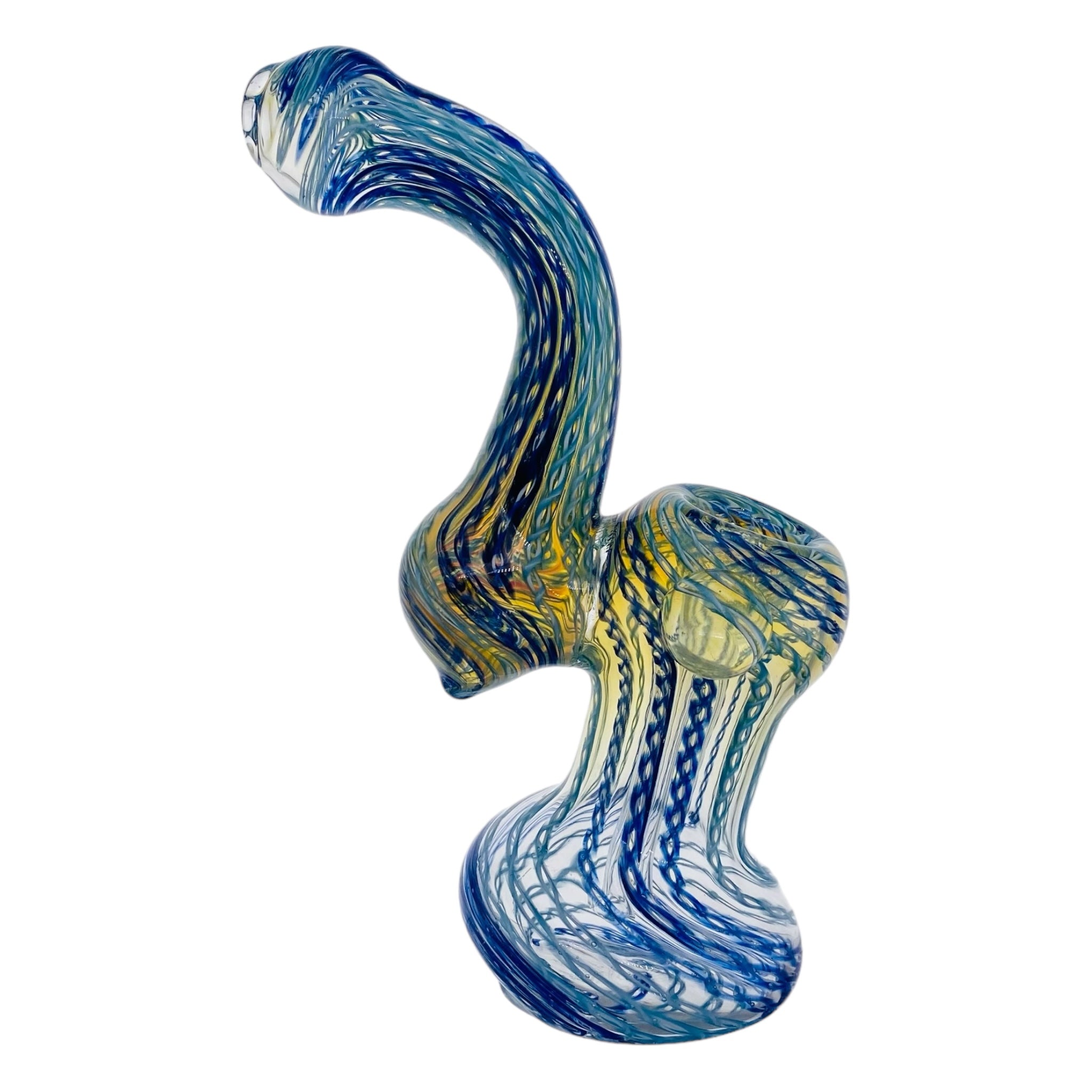 Blue And White Twisted Linework Stand Up Bubbler Water Pipe for weed