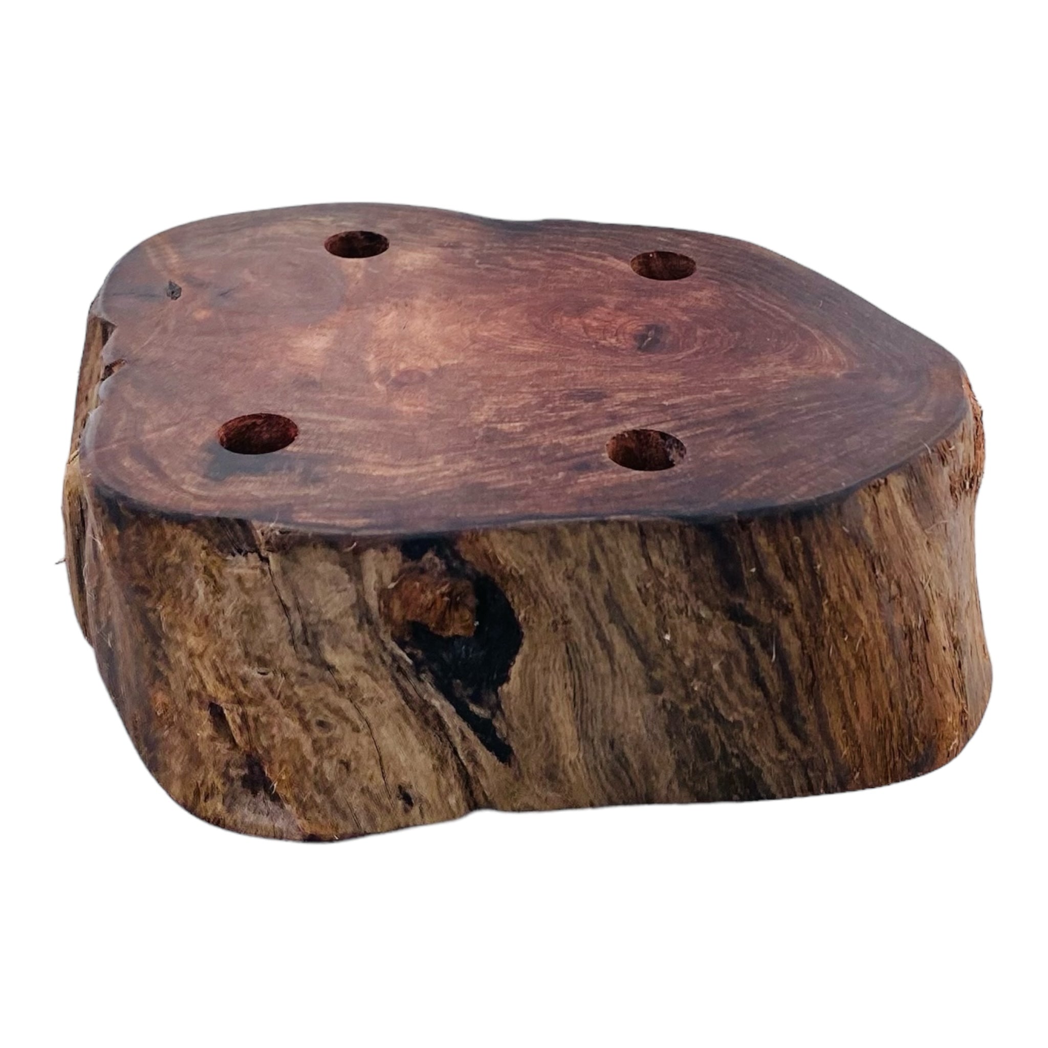 4 Hole Wood Display Stand Holder For 10mm Bong Bowl Pieces Or Quartz Bangers - Red Wood Burl With Live Edge