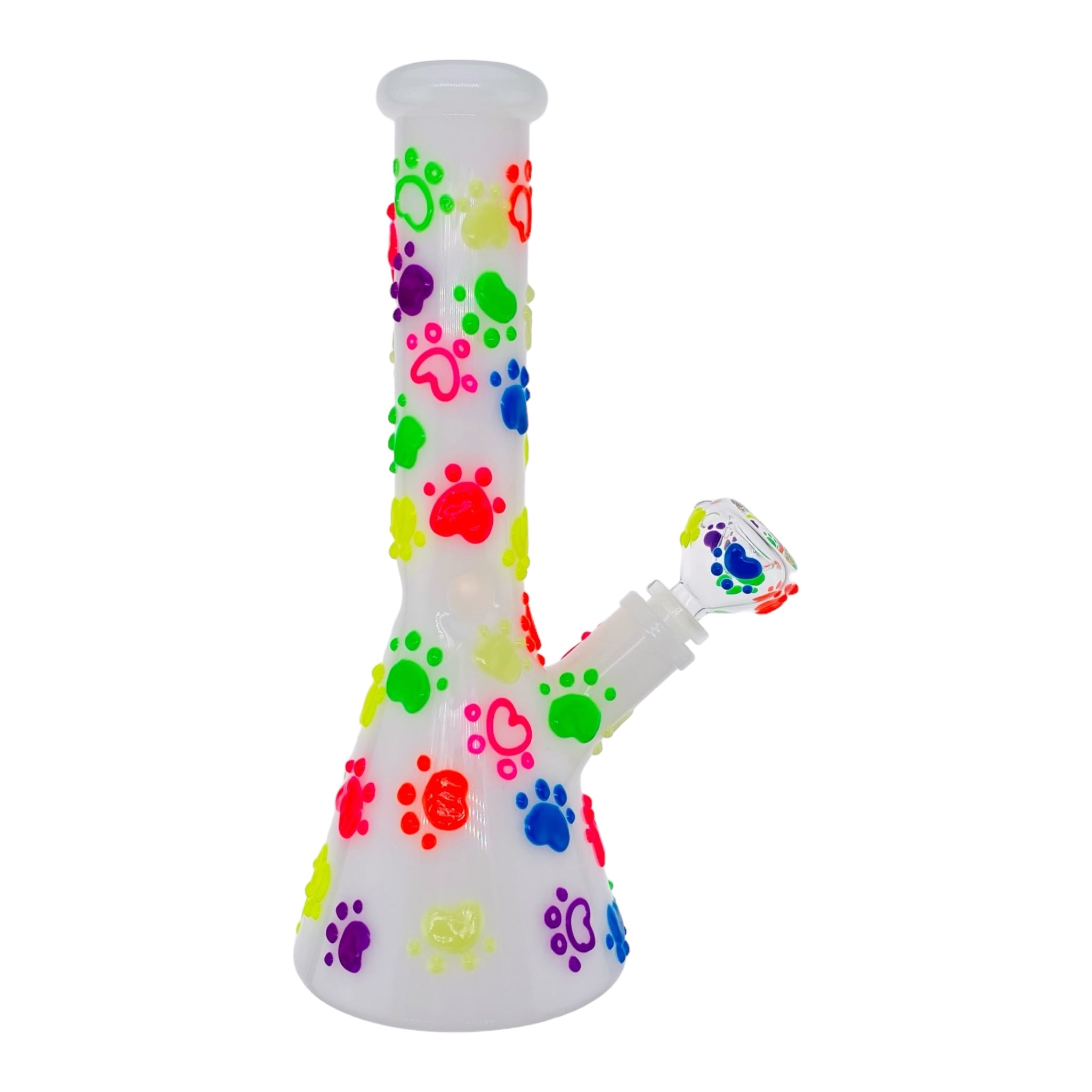 Paw Prints On White Glass Beaker Bong 10 Inches