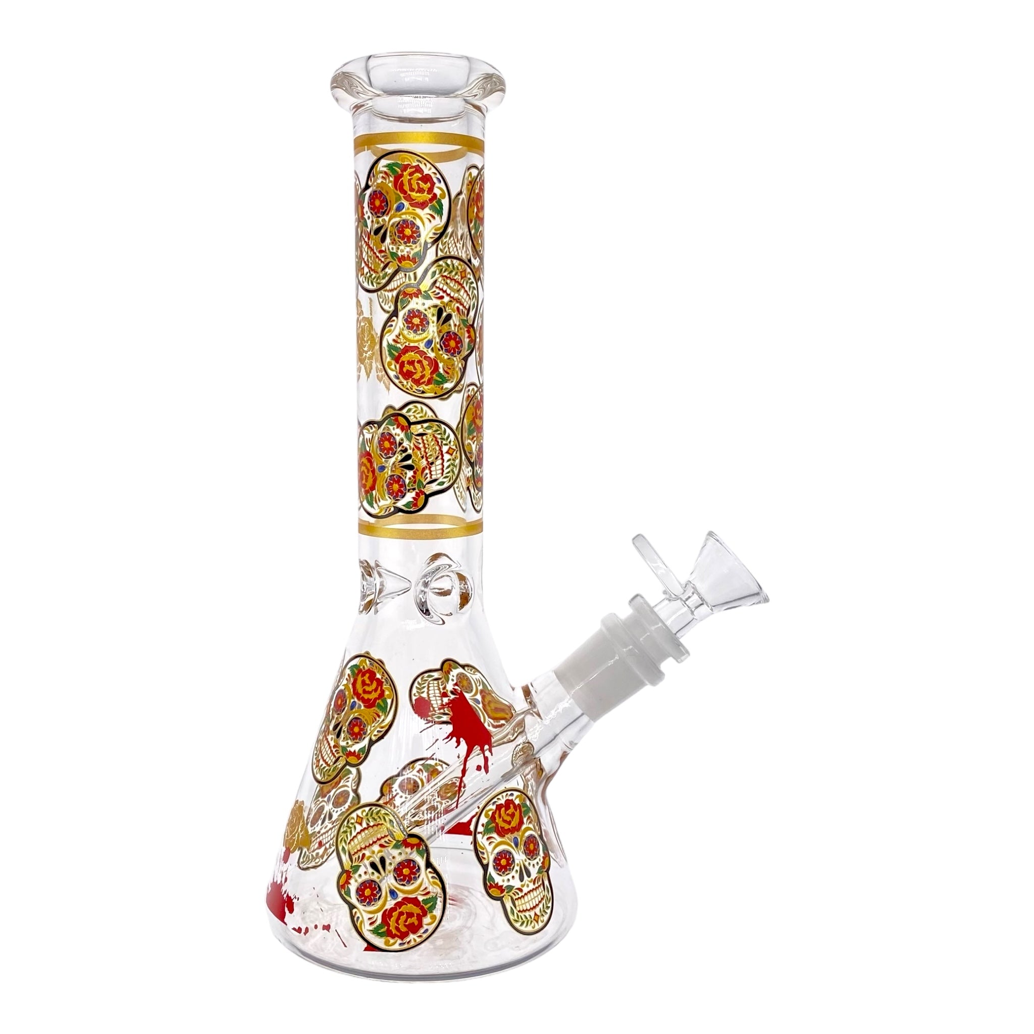 Golden Sugar Skulls Beaker Bong 10 Inches