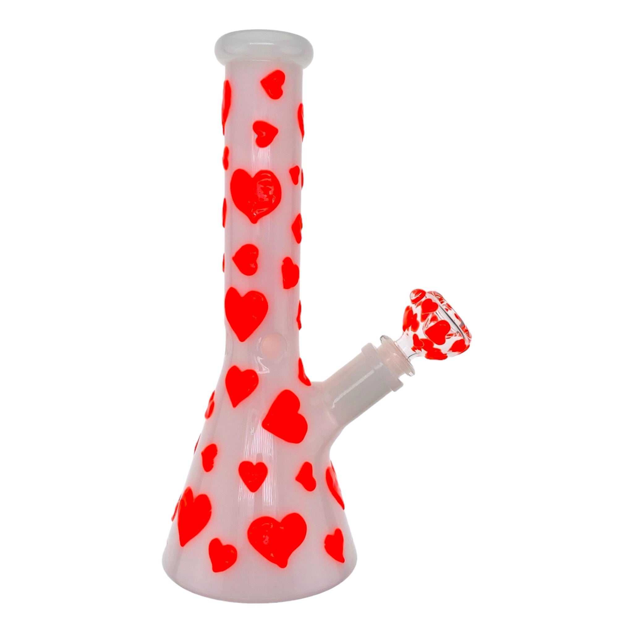 cute Hearts On White Glass Beaker Bong 10 Inches